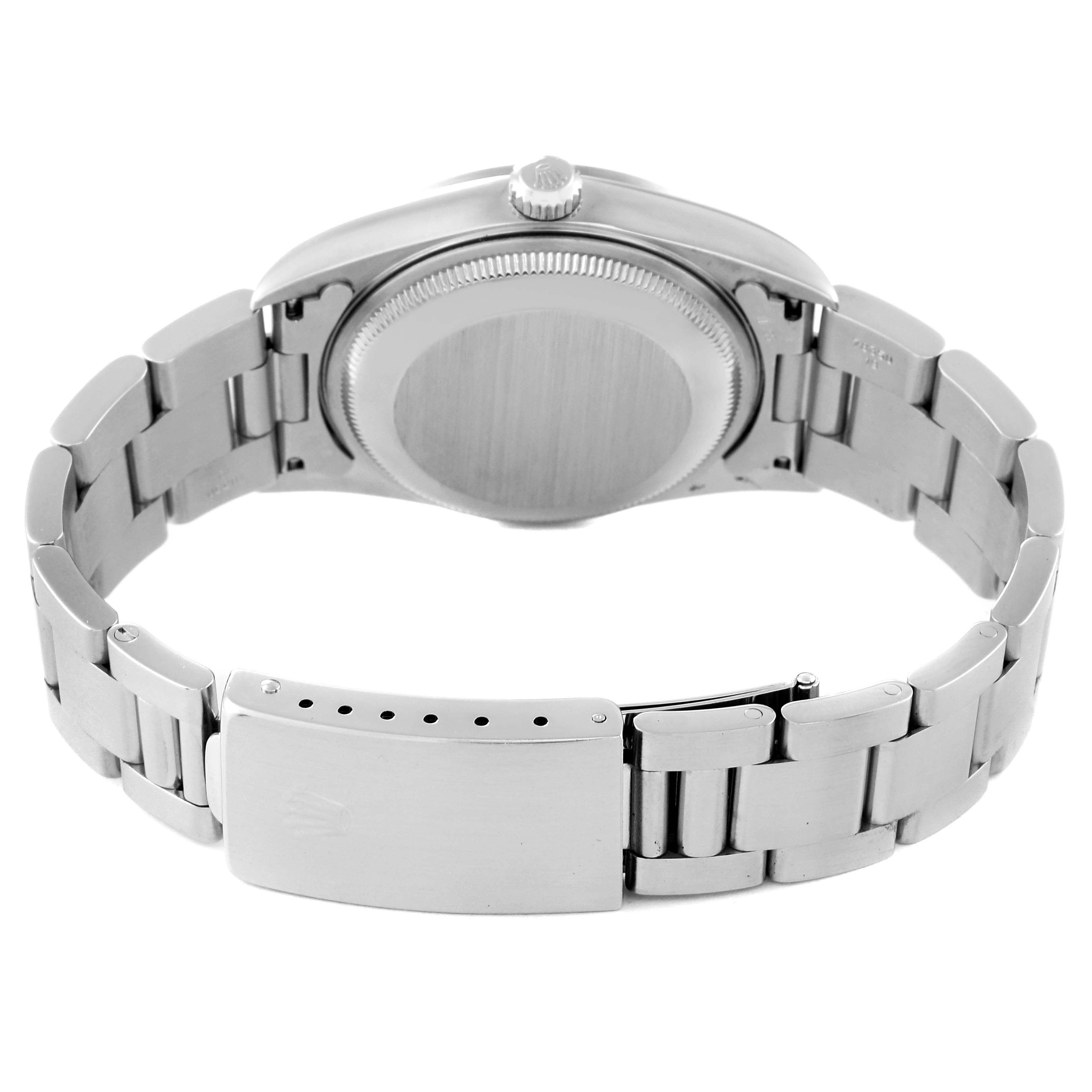 The image shows the back and bracelet of a Rolex Date 15200 Men's Stainless Steel Silver Dial 15200 Men's Stainless Steel Silver Dial model watch, including the clasp and case back.