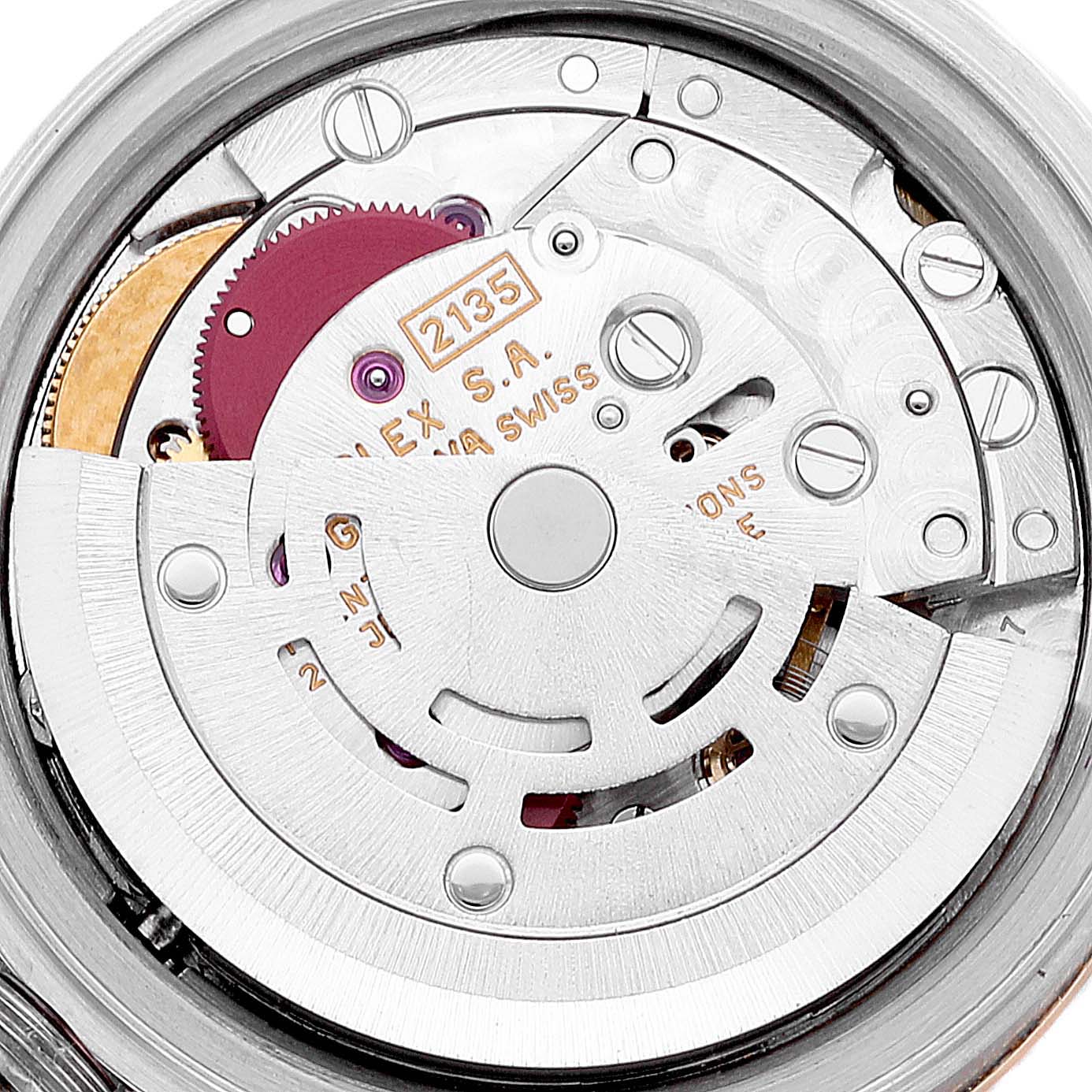 This image shows a close-up view of the movement inside a Rolex Datejust 69173 Women's Steel and Gold (two tone) Champagne Dial 69173 Women's Steel and Gold (two tone) Champagne Dial watch.