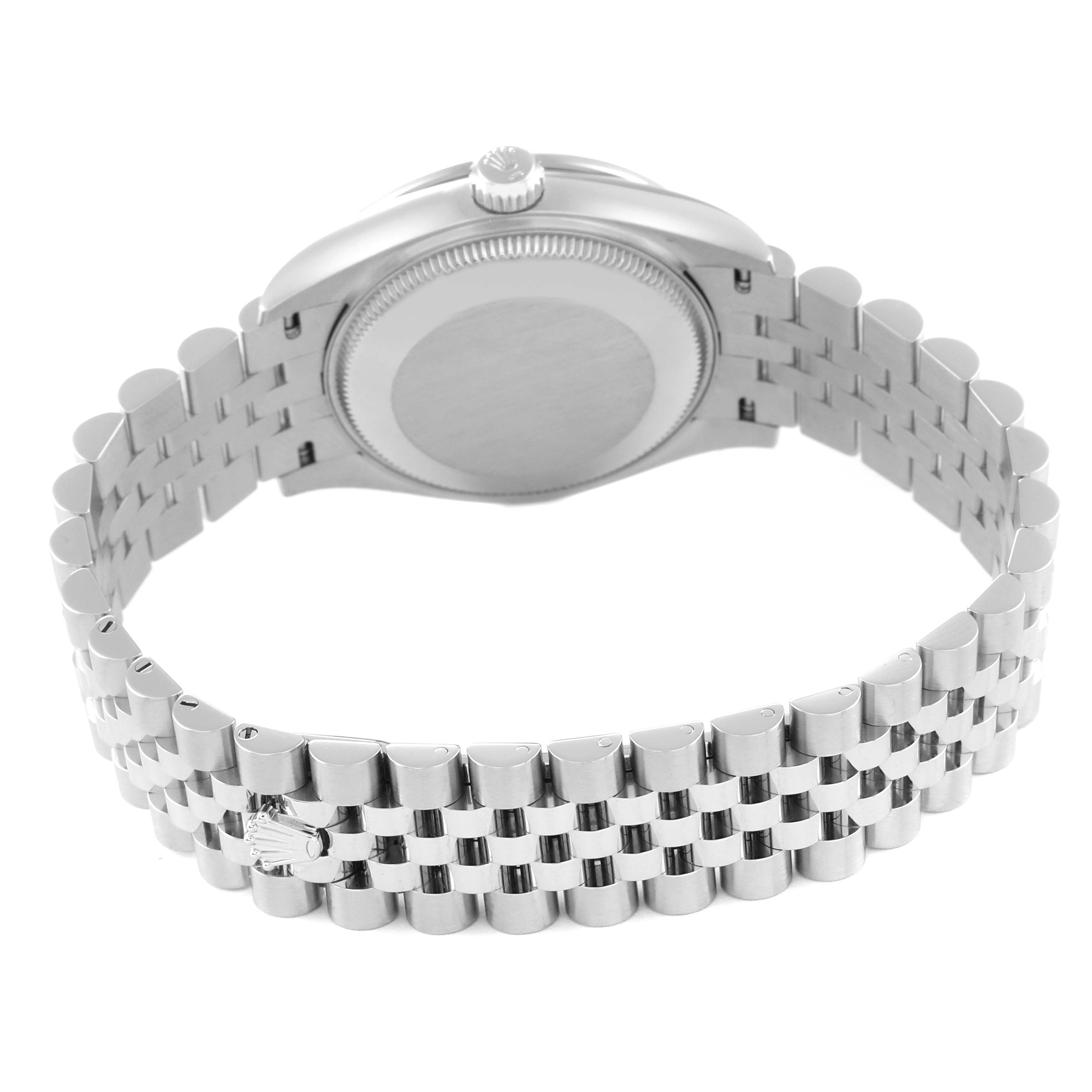 The image shows the backside and bracelet of a Rolex Mid-Size 278384 Women's Stainless Steel Mother of Pearl Dial 278384 Women's Stainless Steel Mother of Pearl Dial model watch, featuring a closed clasp and view of the case back.