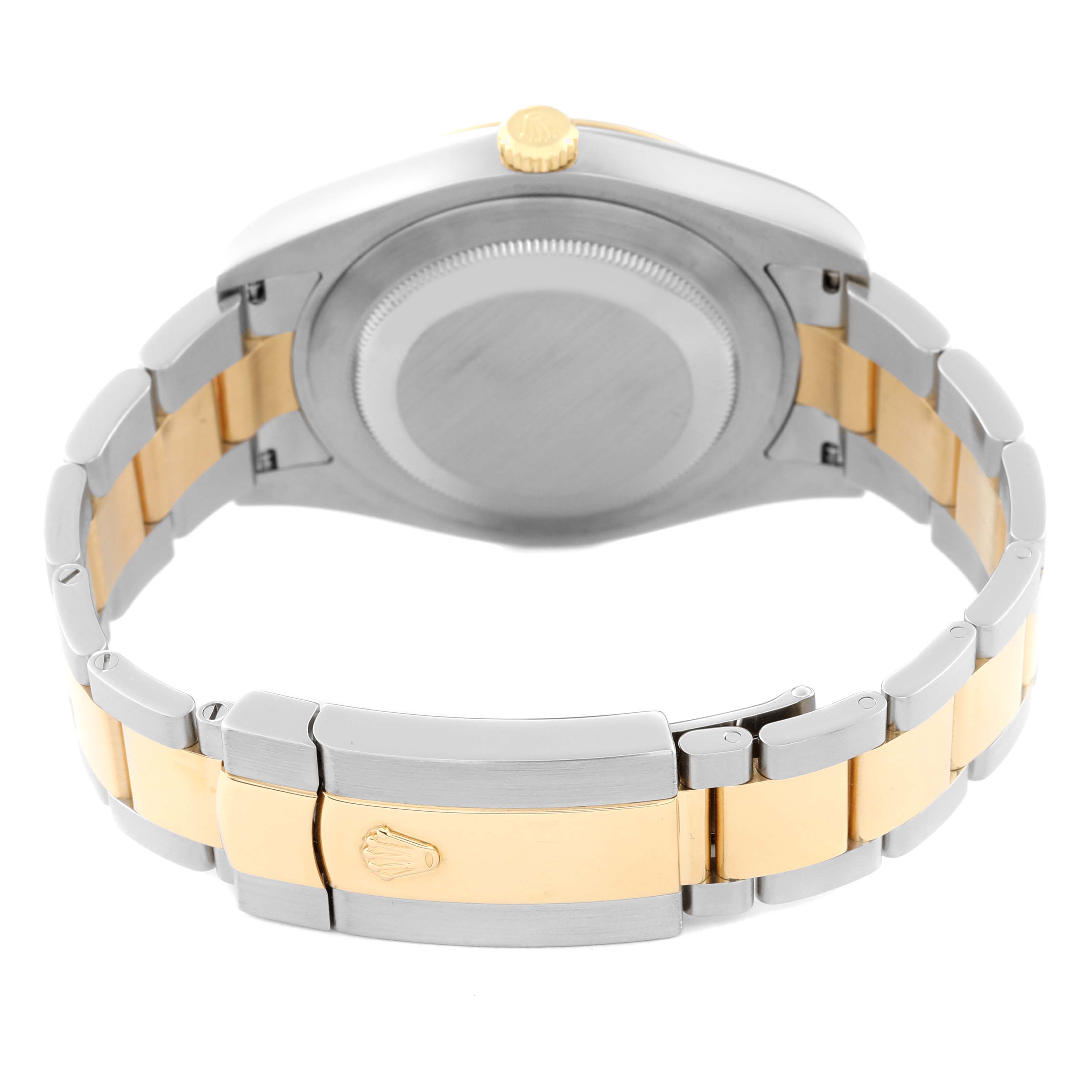 The image shows the back view of the Rolex Datejust 41 116333 Men's Steel and Gold (two tone) Black Dial 116333 Men's Steel and Gold (two tone) Black Dial watch, highlighting its clasp and bracelet.