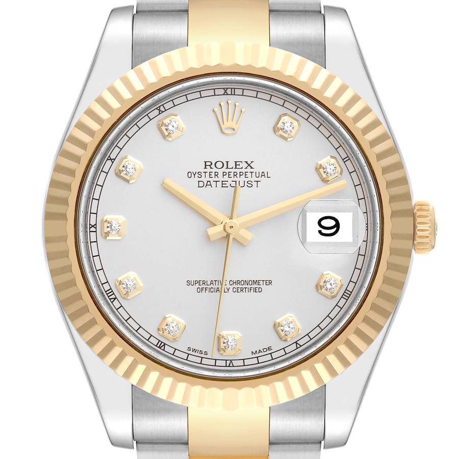 Rolex Datejust 41 Steel Yellow Gold Silver Diamond Dial Mens Watch 116333 SwissWatchExpo