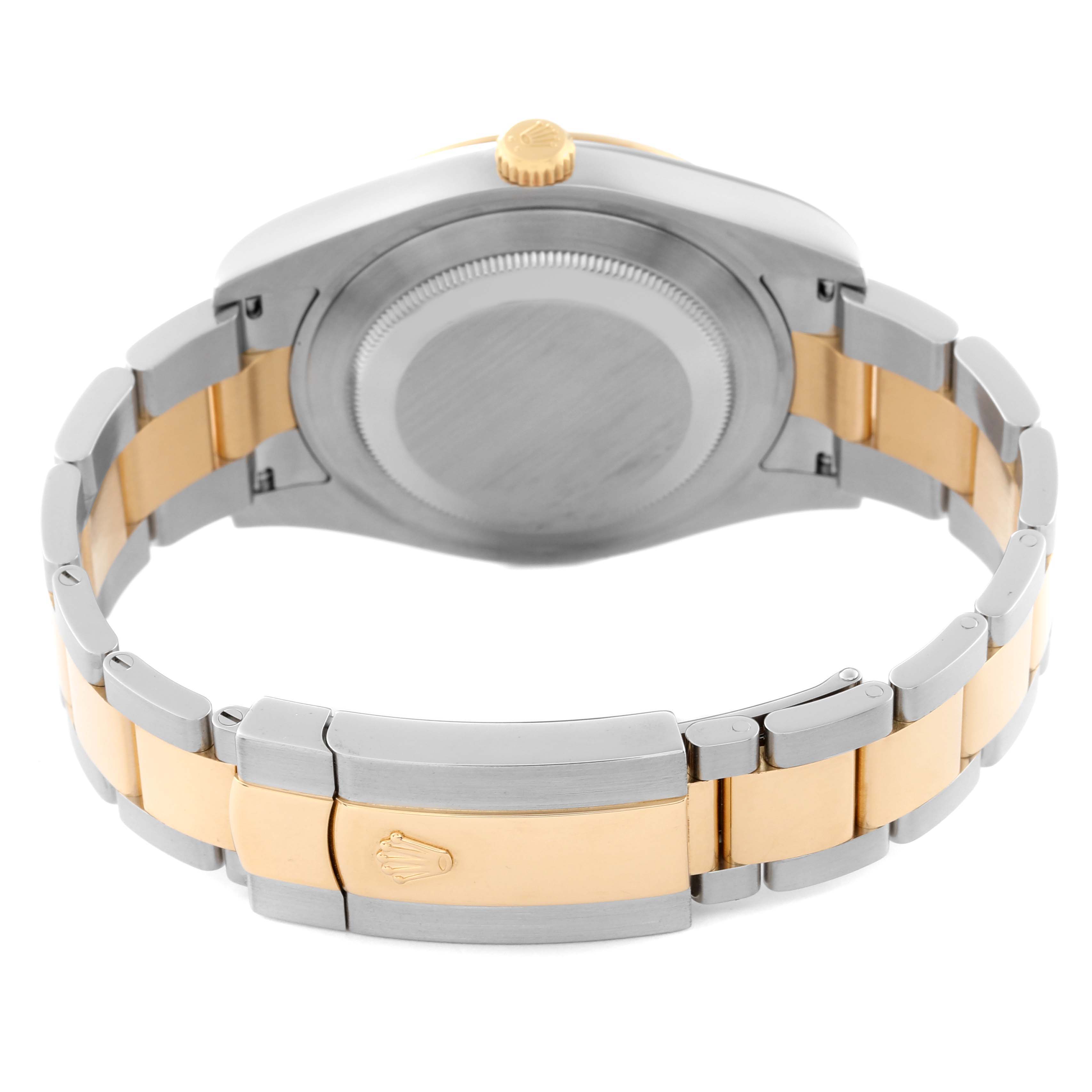 The image shows the back view of the Rolex Datejust 41 116333 Men's Steel and Gold (two tone) Silver Dial 116333 Men's Steel and Gold (two tone) Silver Dial watch, highlighting its two-tone bracelet and clasp.