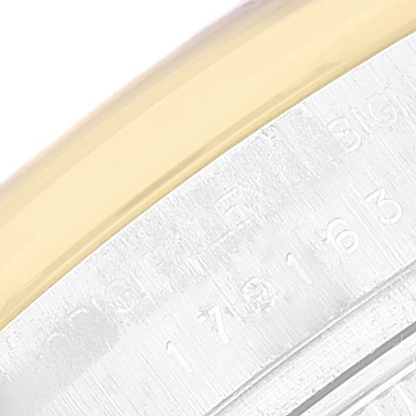 This close-up image shows the side view of the case back and the polished edge of the Rolex Datejust 179163 Women's Steel and Gold (two tone) Champagne Dial 179163 Women's Steel and Gold (two tone) Champagne Dial watch.