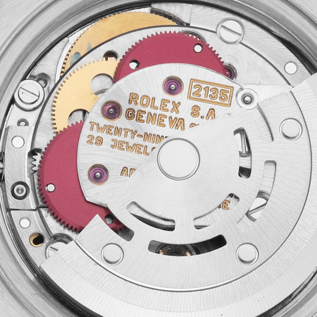 The image shows a close-up of the inner movement and gears of a Rolex Datejust 69173 Women's Steel and Gold (two tone) Beige Dial 69173 Women's Steel and Gold (two tone) Beige Dial watch.