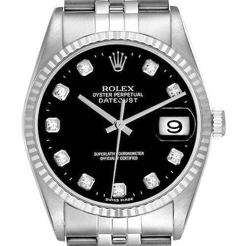 Photo of NOT FOR SALE Rolex Datejust Steel White Gold Black Diamond Dial Mens Watch 16234