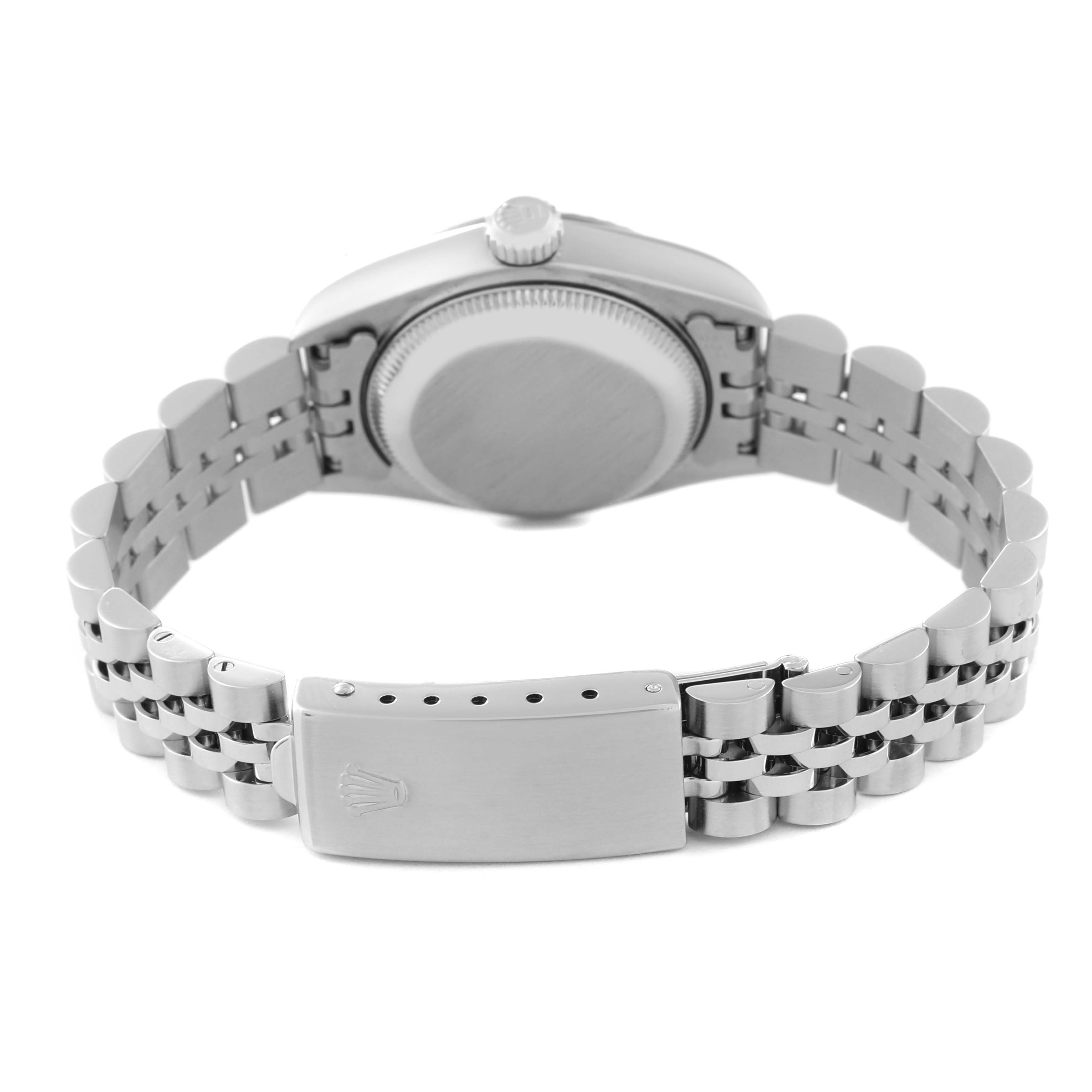 This image shows the back case and bracelet clasp of a Rolex Datejust 69174 Women's Stainless Steel Silver Dial 69174 Women's Stainless Steel Silver Dial watch.