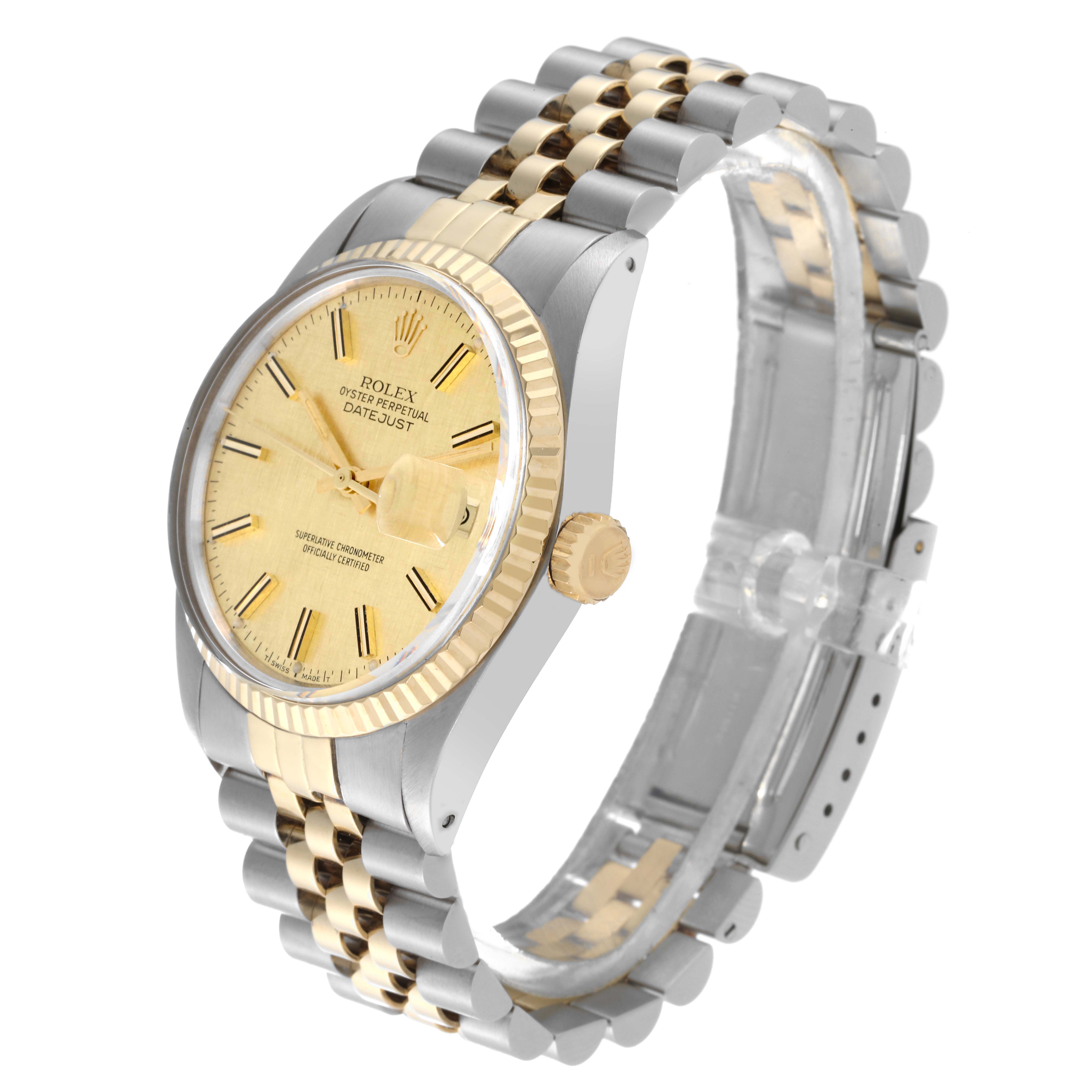 The Rolex Vintage Collection 16013 Men's Steel and Gold (two tone) Champagne Dial 16013 Men's Steel and Gold (two tone) Champagne Dial model is shown at a slight angle showcasing the dial, bezel, crown, and two-tone bracelet.