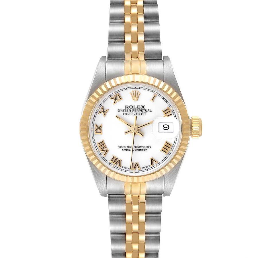 Rolex Datejust White Roman Dial Steel Yellow Gold Ladies Watch 69173 SwissWatchExpo