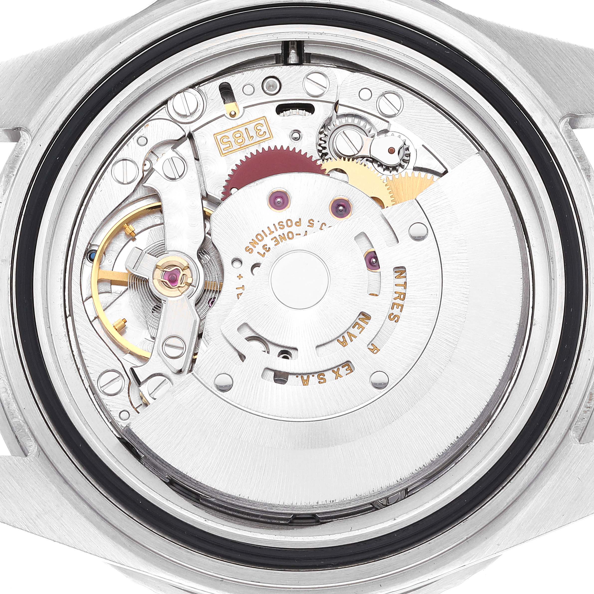 The image shows the back view of the internal mechanism of a Rolex GMT-Master 16710 Men
s Stainless Steel Black Dial 16710 Men
s Stainless Steel Black Dial watch, focusing on the movement components.