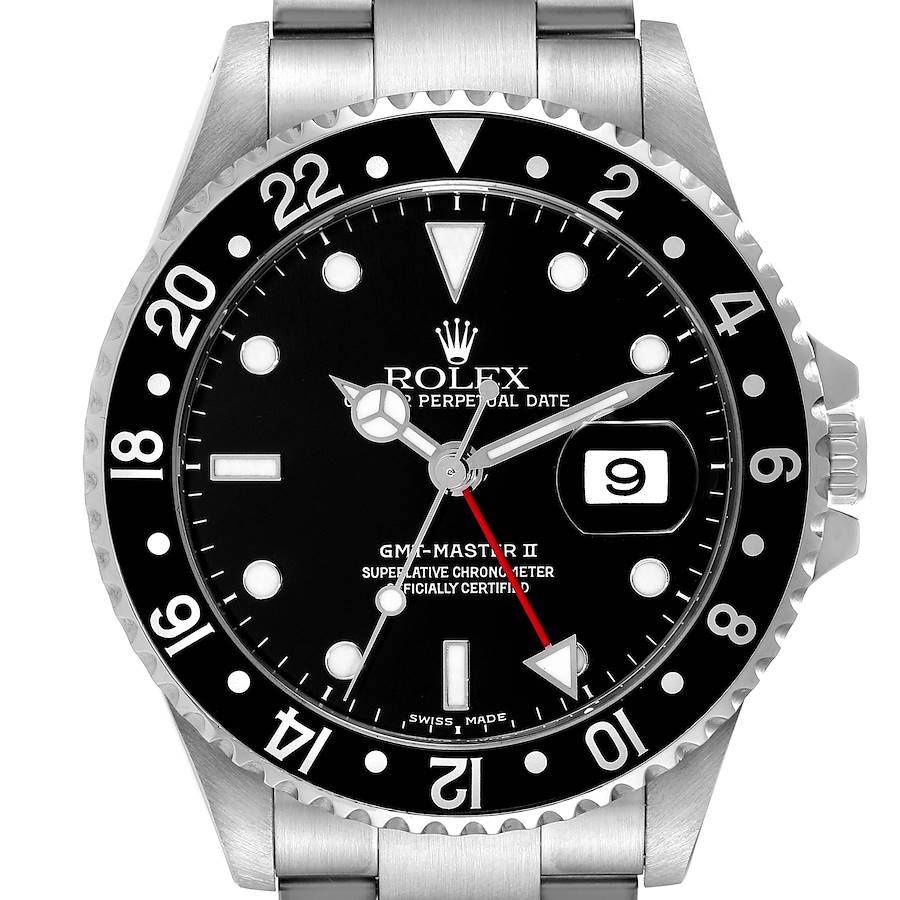 Rolex GMT Master II Black Bezel Dial Steel Mens Watch 16710 SwissWatchExpo