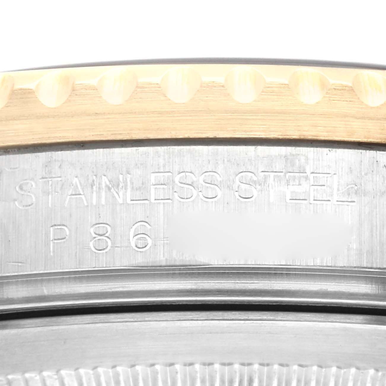 The image shows a Rolex GMT Master II Steel Yellow Gold Black Dial Mens Watch 16713.