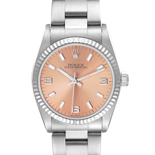 Photo of Rolex Midsize Steel White Gold Salmon Dial Ladies Watch 77014 Box Papers
