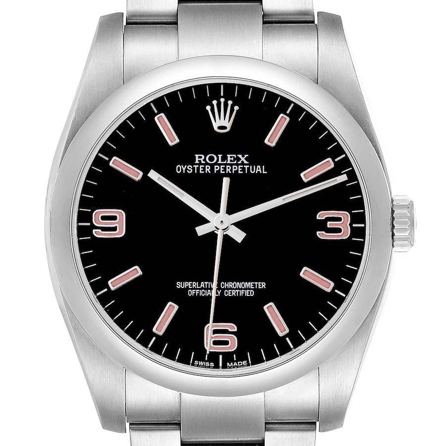 Rolex Oyster Perpetual 36 Pink Baton Black Dial Steel Mens Watch 116000 SwissWatchExpo