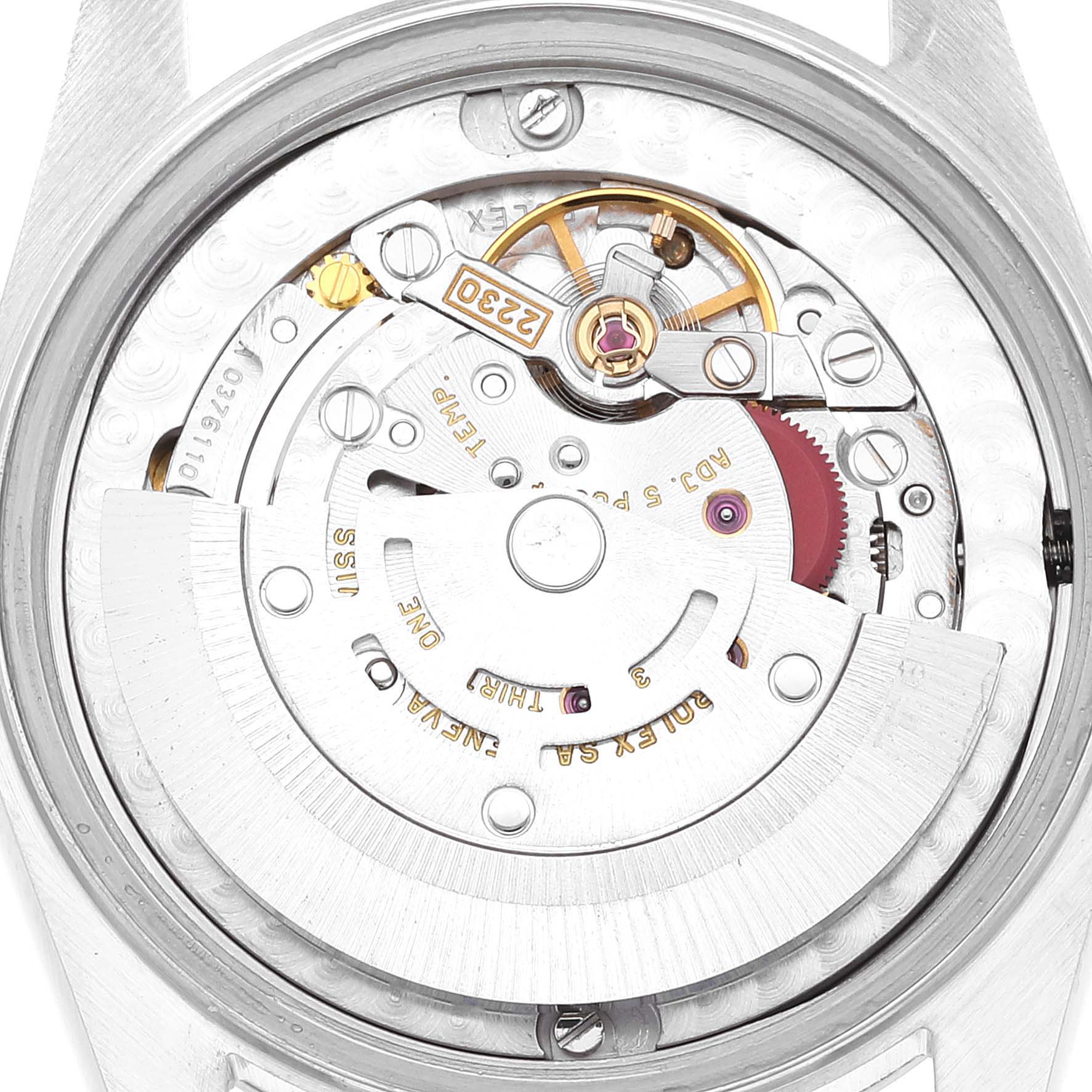 This image shows the internal mechanism of a Mid-Size Rolex watch from a top-down angle.