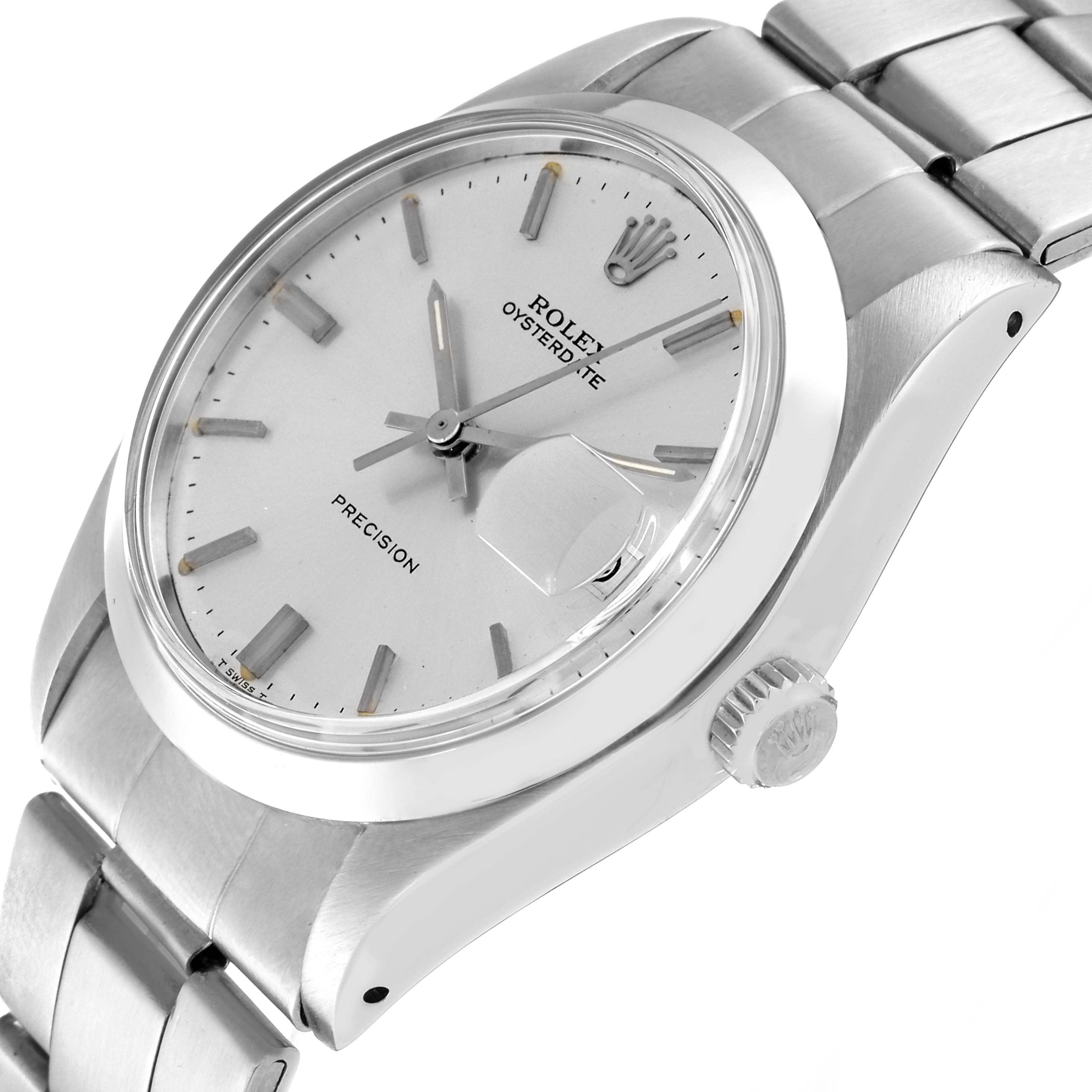 The image shows a close-up angle of the Rolex Vintage Collection 6694 Men's Stainless Steel Silver Dial 6694 Men's Stainless Steel Silver Dial watch, displaying the dial, hour markers, crown, and part of the bracelet.