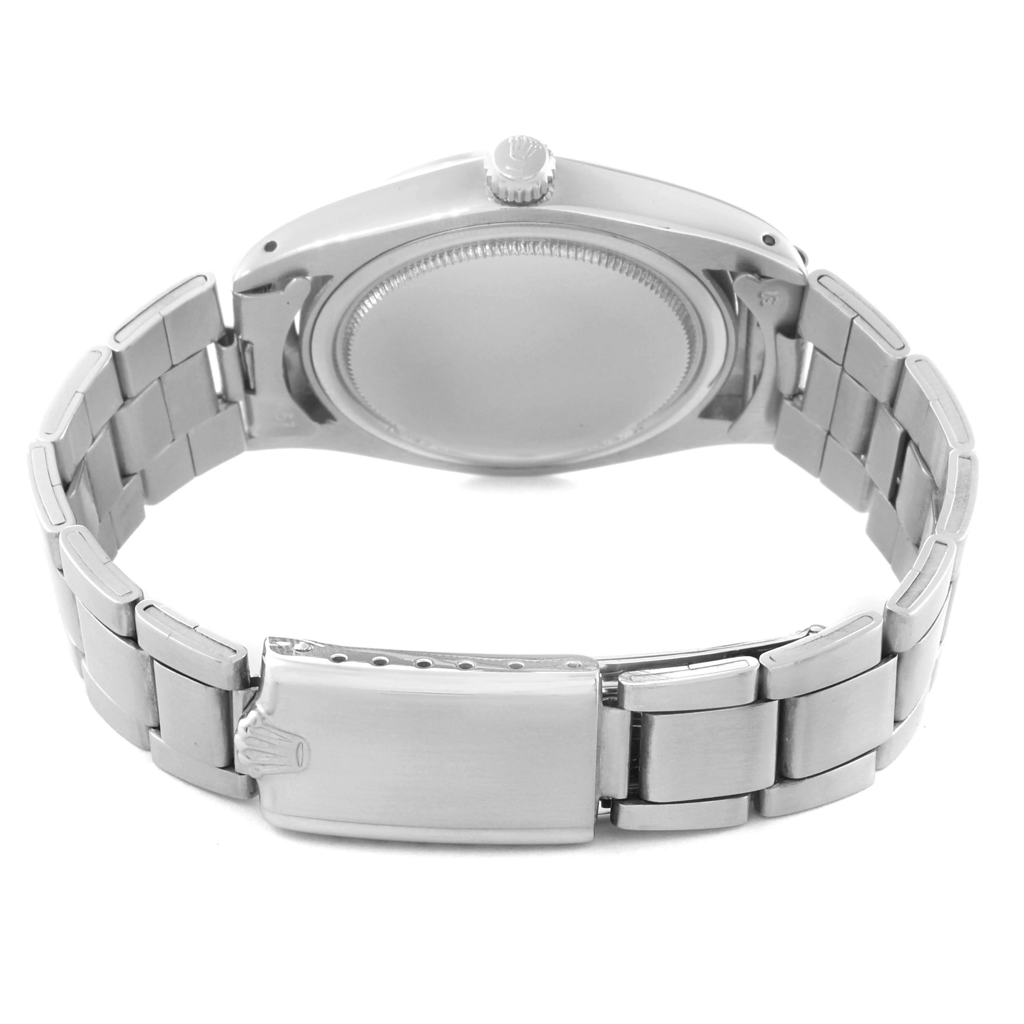 This image shows the back view and the metal clasp of the Rolex Vintage Collection 6694 Men's Stainless Steel Silver Dial 6694 Men's Stainless Steel Silver Dial watch.