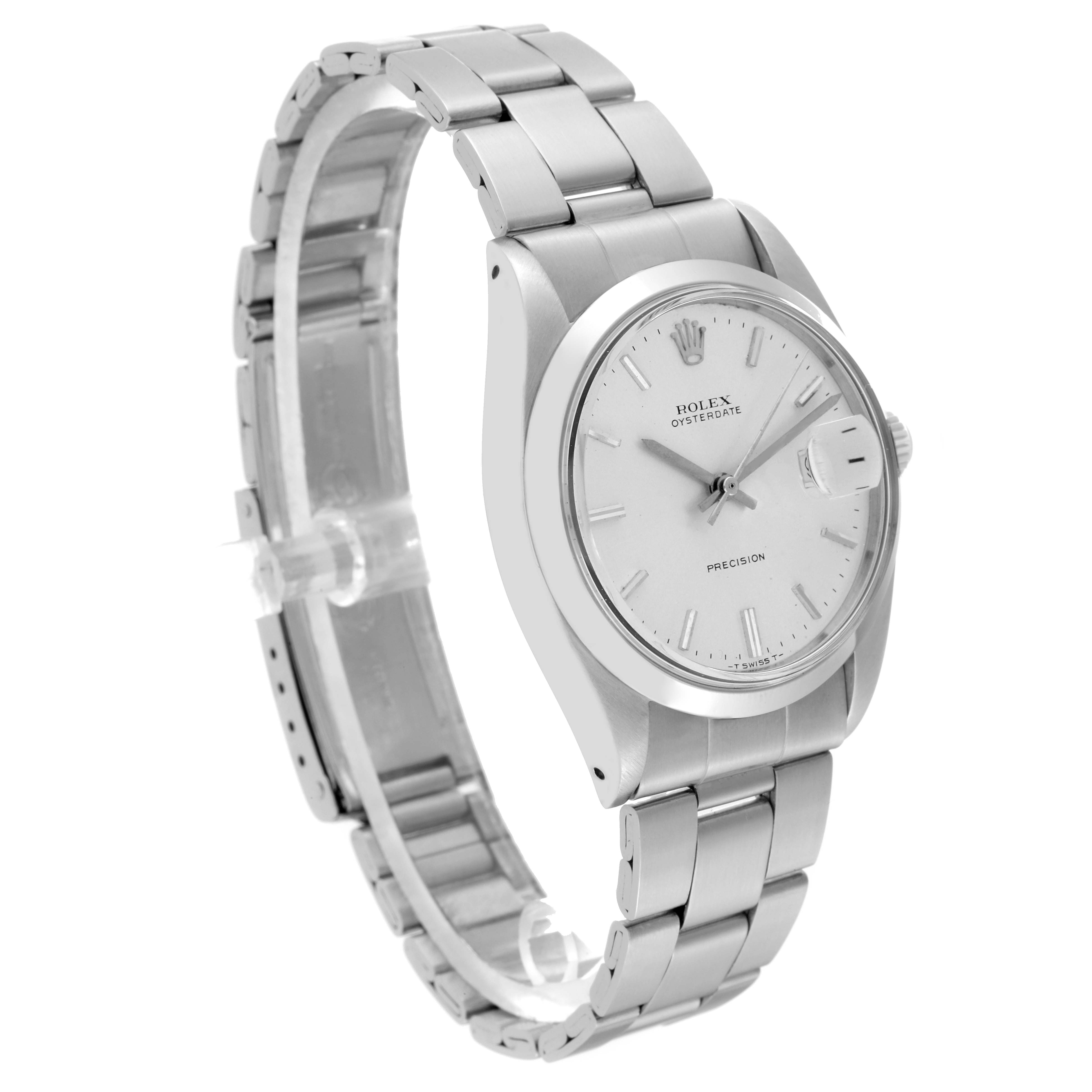 The image shows a side-angle view of the Rolex Vintage Collection 6694 Men's Stainless Steel Silver Dial 6694 Men's Stainless Steel Silver Dial watch, highlighting the face, bezel, and partially open bracelet.