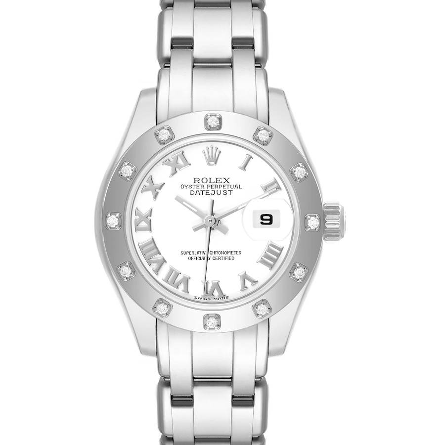Rolex Pearlmaster White Gold Diamond Bezel Ladies Watch 80319 Box Papers SwissWatchExpo