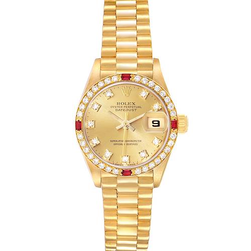 Photo of Rolex President Datejust Yellow Gold Diamond Ruby Ladies Watch 69068