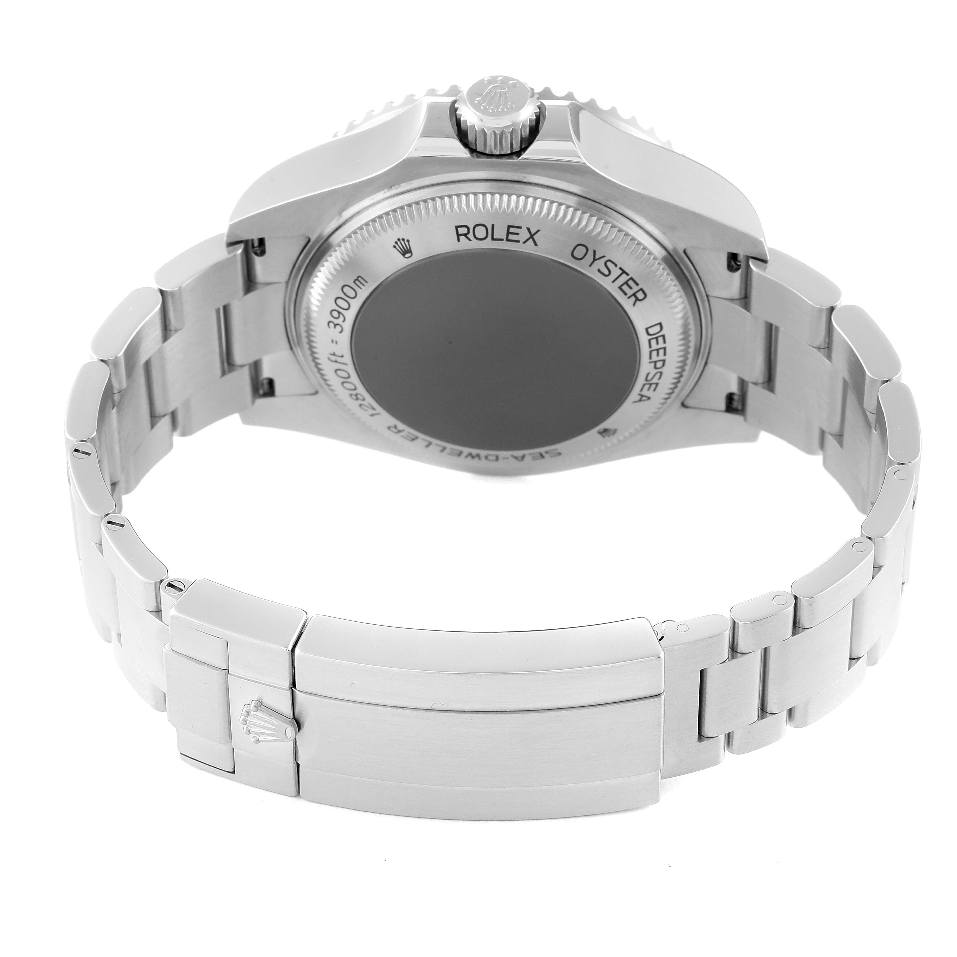 This image shows the back and bracelet of a Rolex Sea-Dweller 126660 Men's Stainless Steel Blue Dial 126660 Men's Stainless Steel Blue Dial watch at a rear angle.