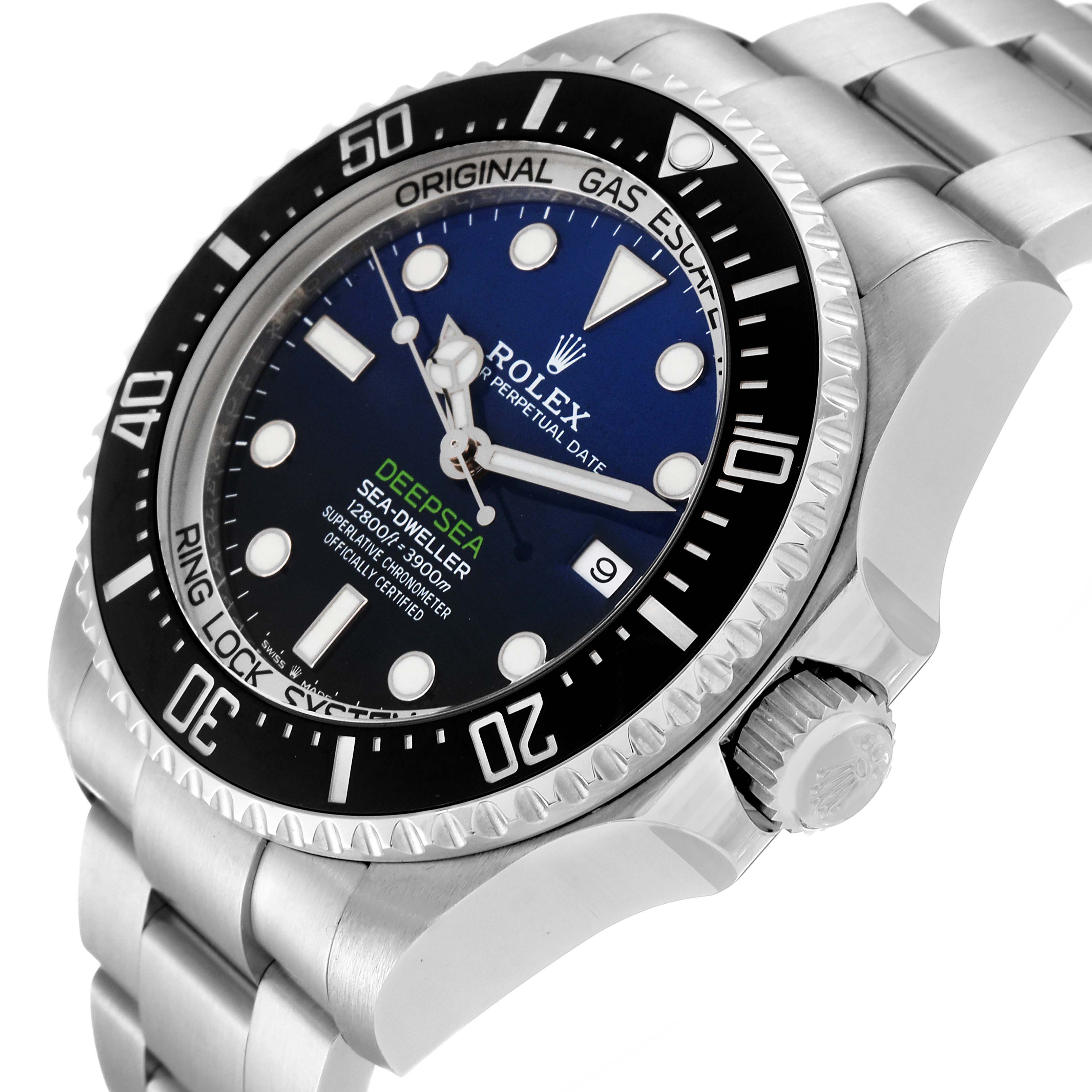 The image shows a frontal angle of the Rolex Sea-Dweller 126660 Men's Stainless Steel Blue Dial 126660 Men's Stainless Steel Blue Dial watch, highlighting the bezel, dial, and part of the bracelet.