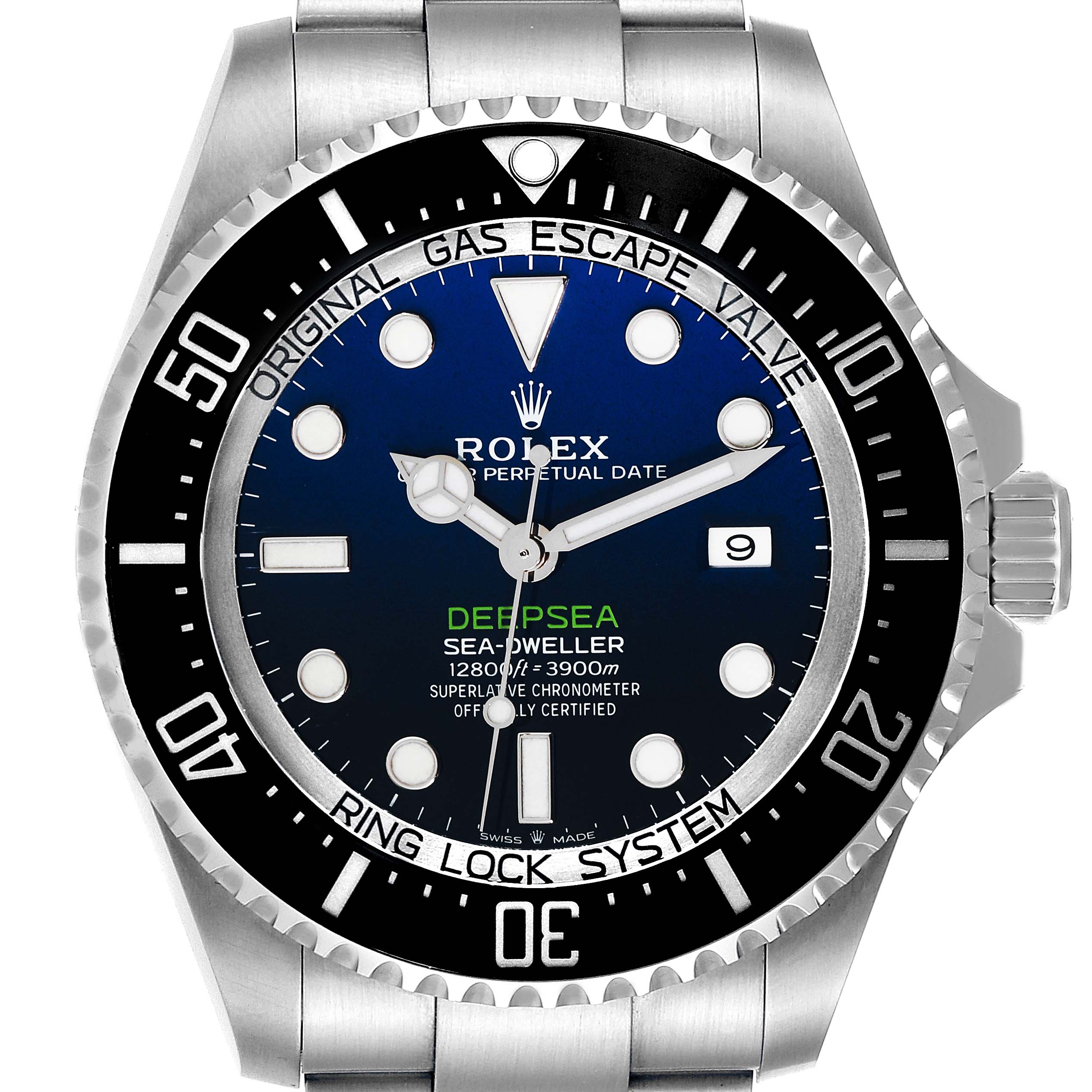 The image shows a front view of a Rolex Sea-Dweller 126660 Men's Stainless Steel Blue Dial 126660 Men's Stainless Steel Blue Dial Deepsea watch, displaying its dial and bezel clearly.