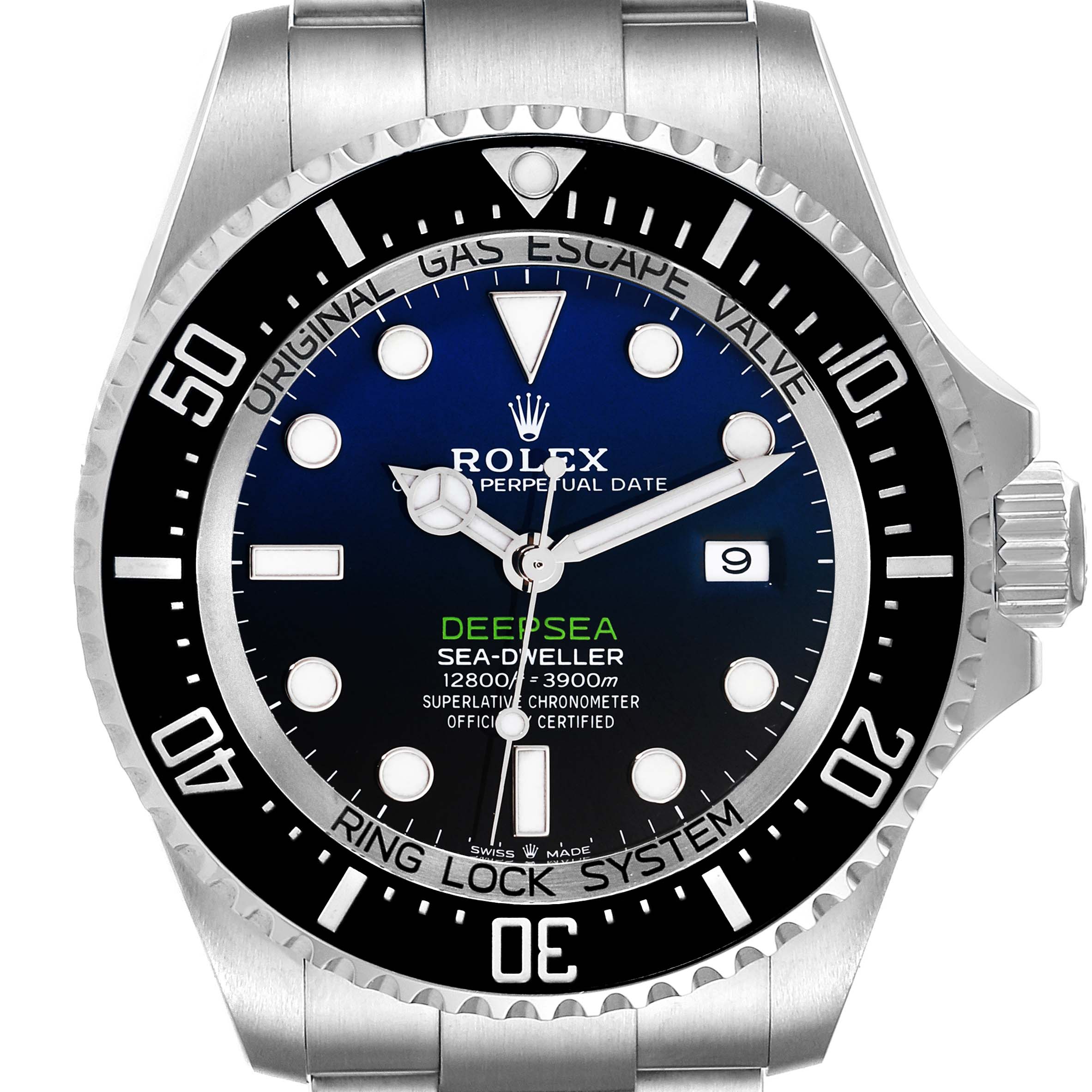 The image shows a front view of the Rolex Sea-Dweller 126660 Men's Stainless Steel Black Dial 126660 Men's Stainless Steel Black Dial watch, highlighting the dial, bezel, and crown.