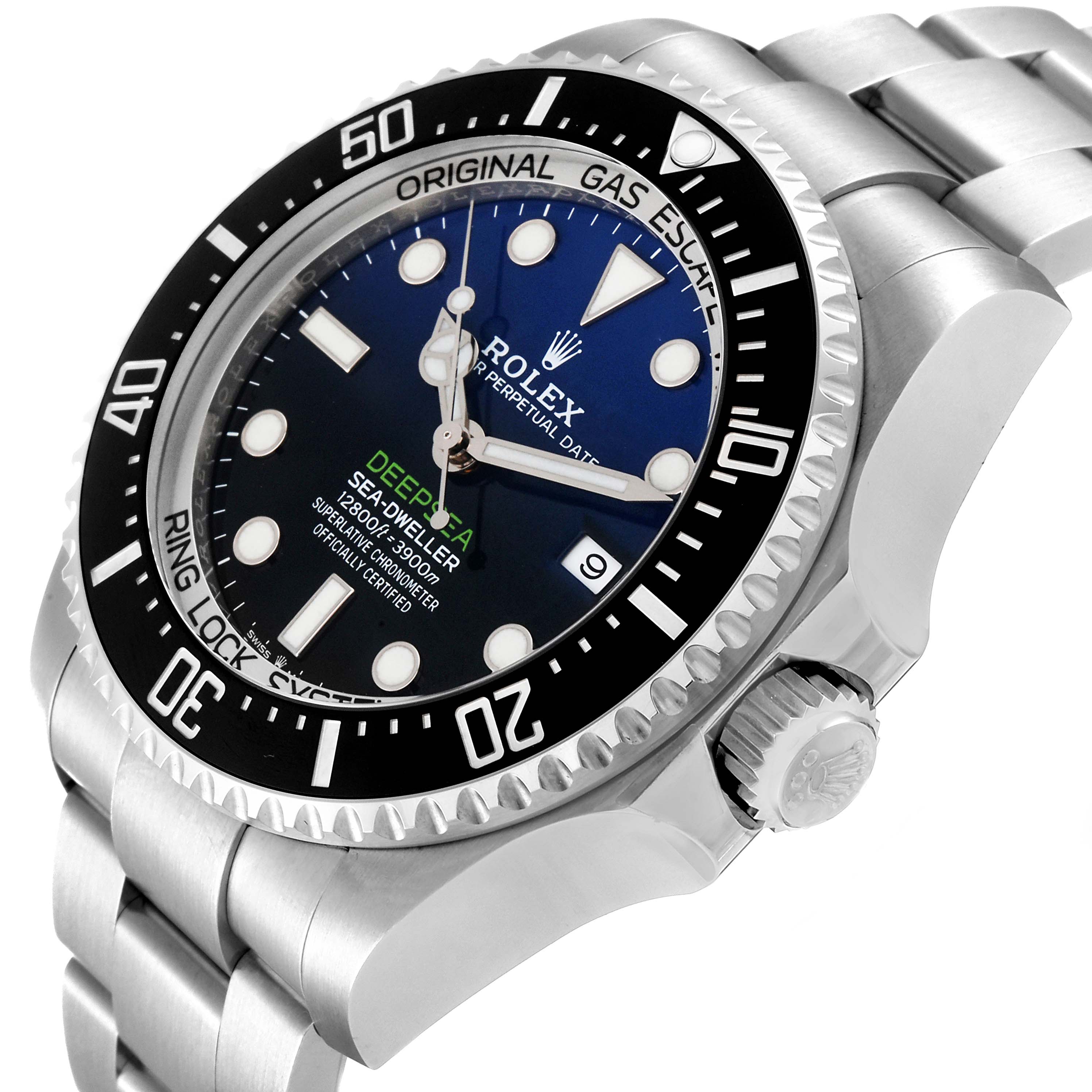 The Rolex Sea-Dweller 126660 Men's Stainless Steel Black Dial 126660 Men's Stainless Steel Black Dial watch is shown at an angle highlighting the bezel, crown, dial, and part of the bracelet.
