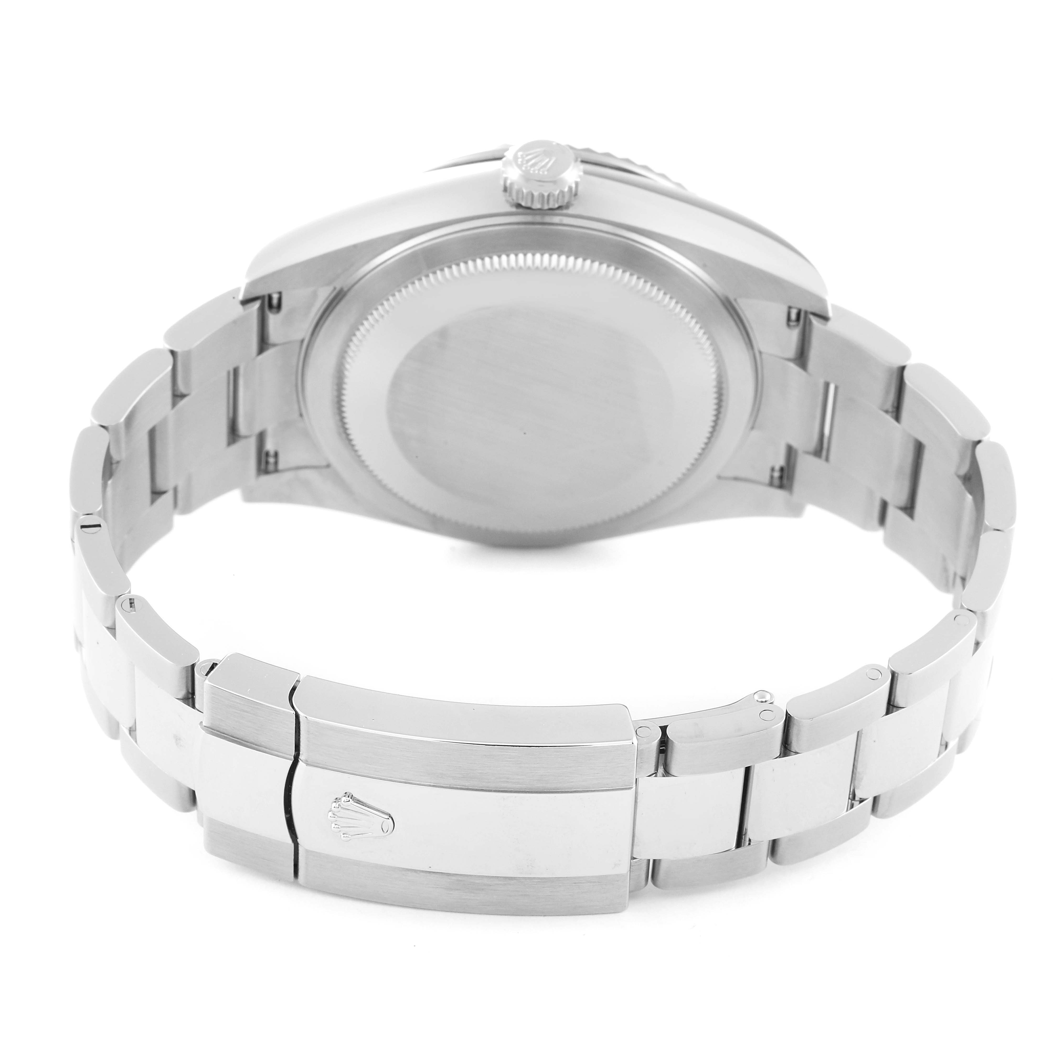 This image shows the back case and clasp of a Rolex Sky-Dweller 326934 Men's Stainless Steel Blue Dial 326934 Men's Stainless Steel Blue Dial watch.