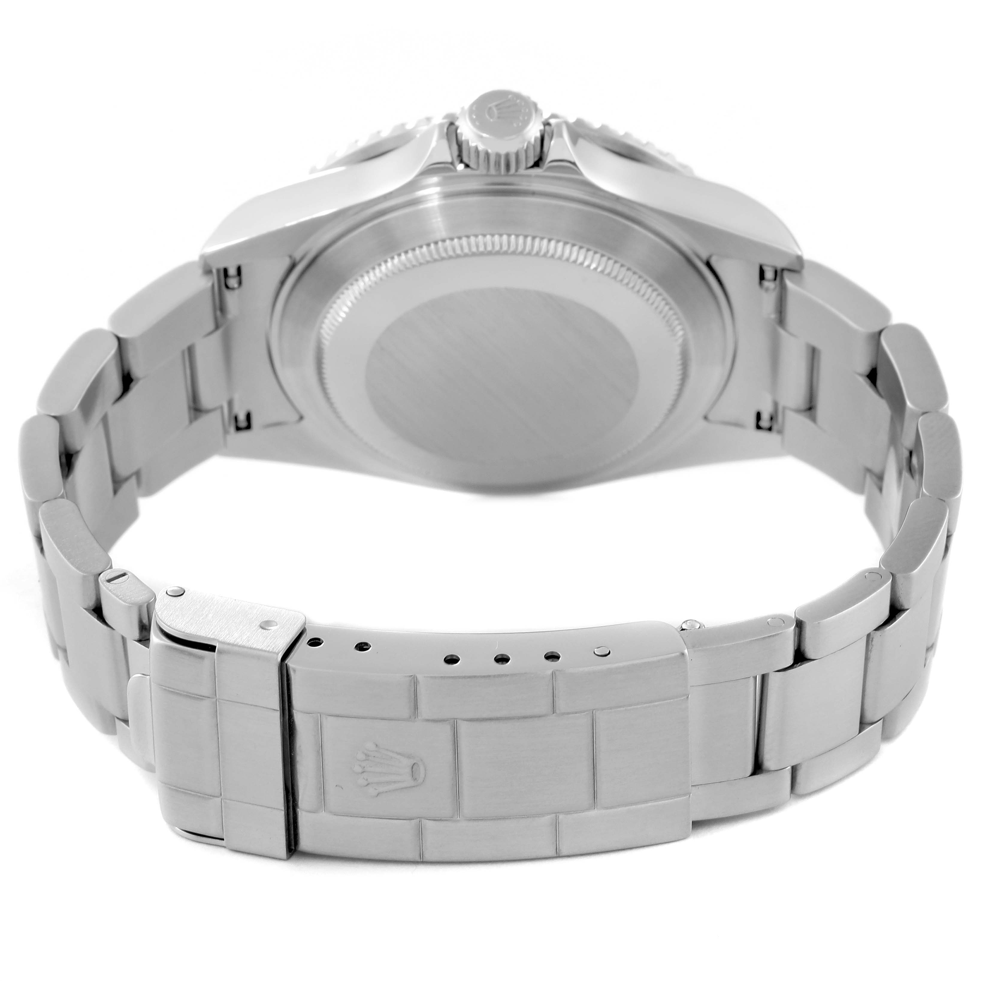 The image shows the back case and closed clasp of a Rolex Submariner 16610 Men
s Stainless Steel Black Dial 16610 Men
s Stainless Steel Black Dial watch, viewed from the rear.