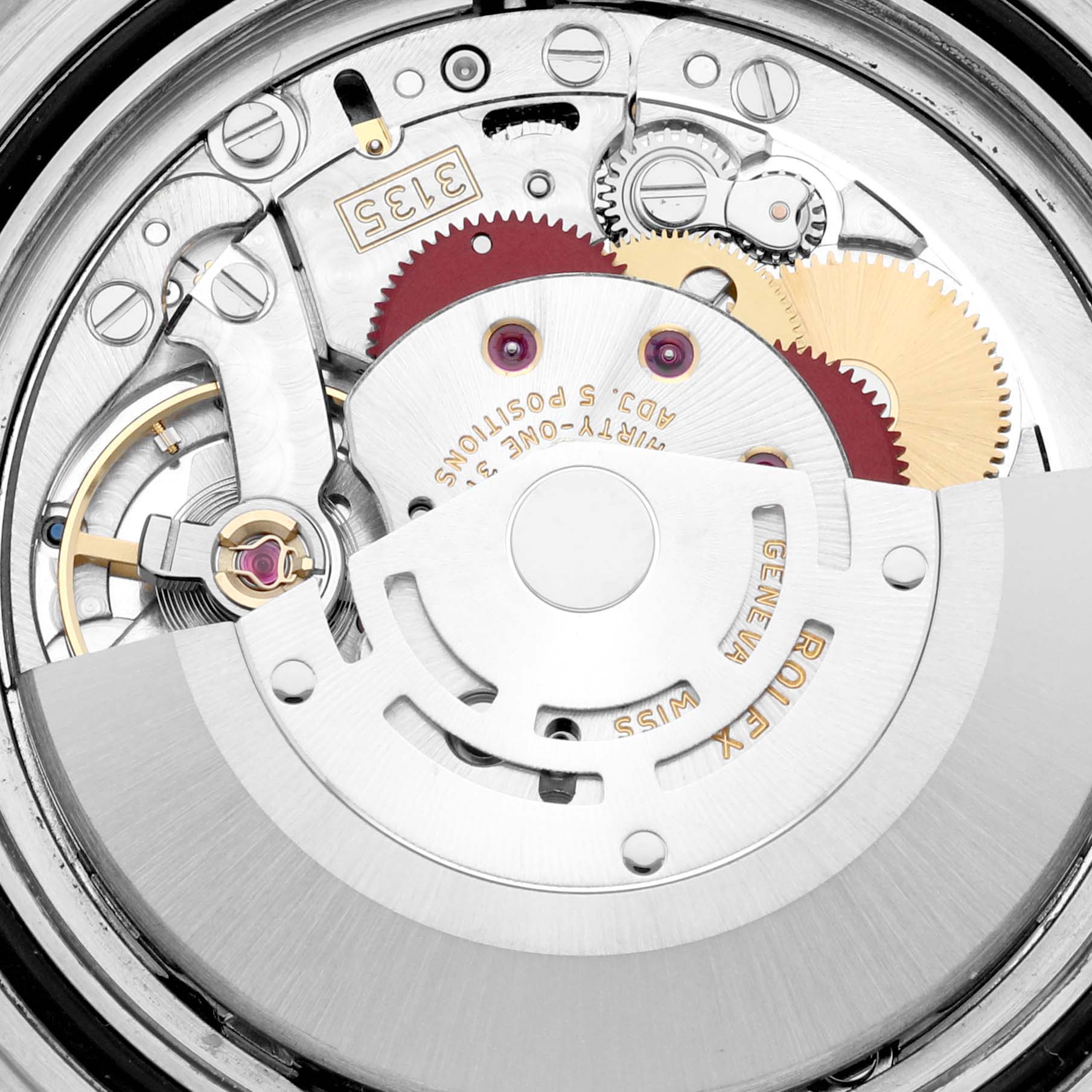 This image shows the intricate internal mechanism of a Rolex Submariner 16610 Men
s Stainless Steel Black Dial 16610 Men
s Stainless Steel Black Dial watch, highlighting the gears and the movement components.