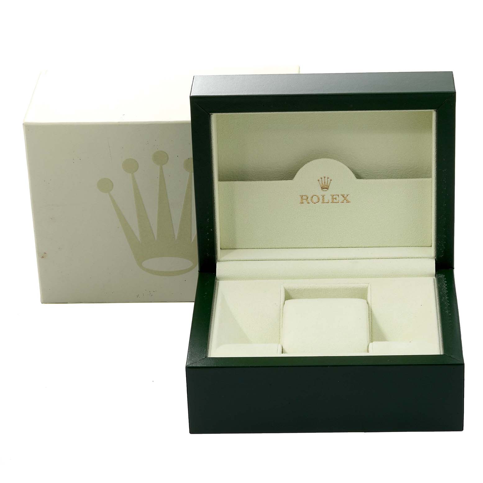 This image shows an empty Rolex Submariner 16610 Men
s Stainless Steel Black Dial 16610 Men
s Stainless Steel Black Dial watch box with its inner and outer packaging.