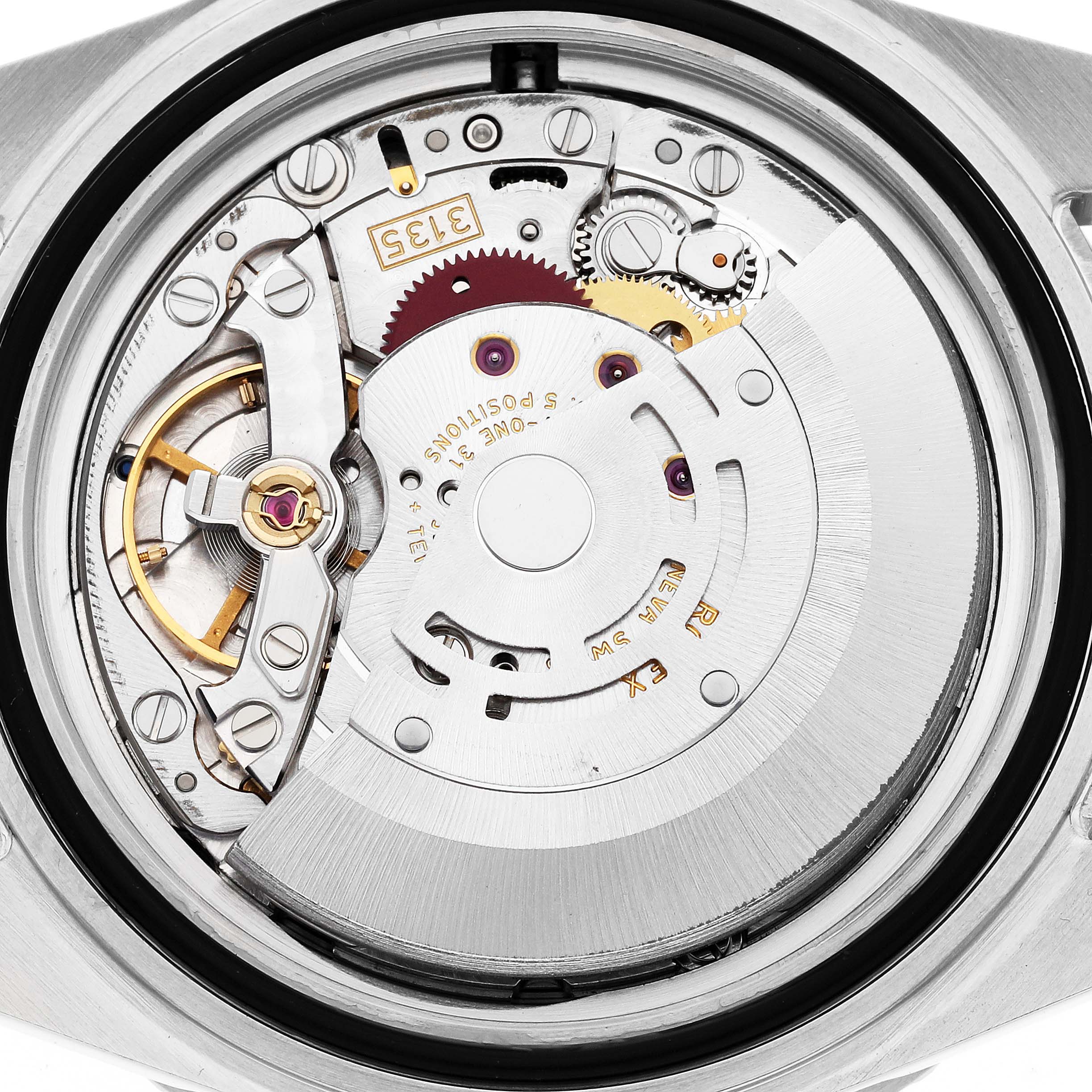 The image shows the internal mechanism of the Rolex Submariner 16610 Men's Stainless Steel Black Dial 16610 Men's Stainless Steel Black Dial, viewed from the back.
