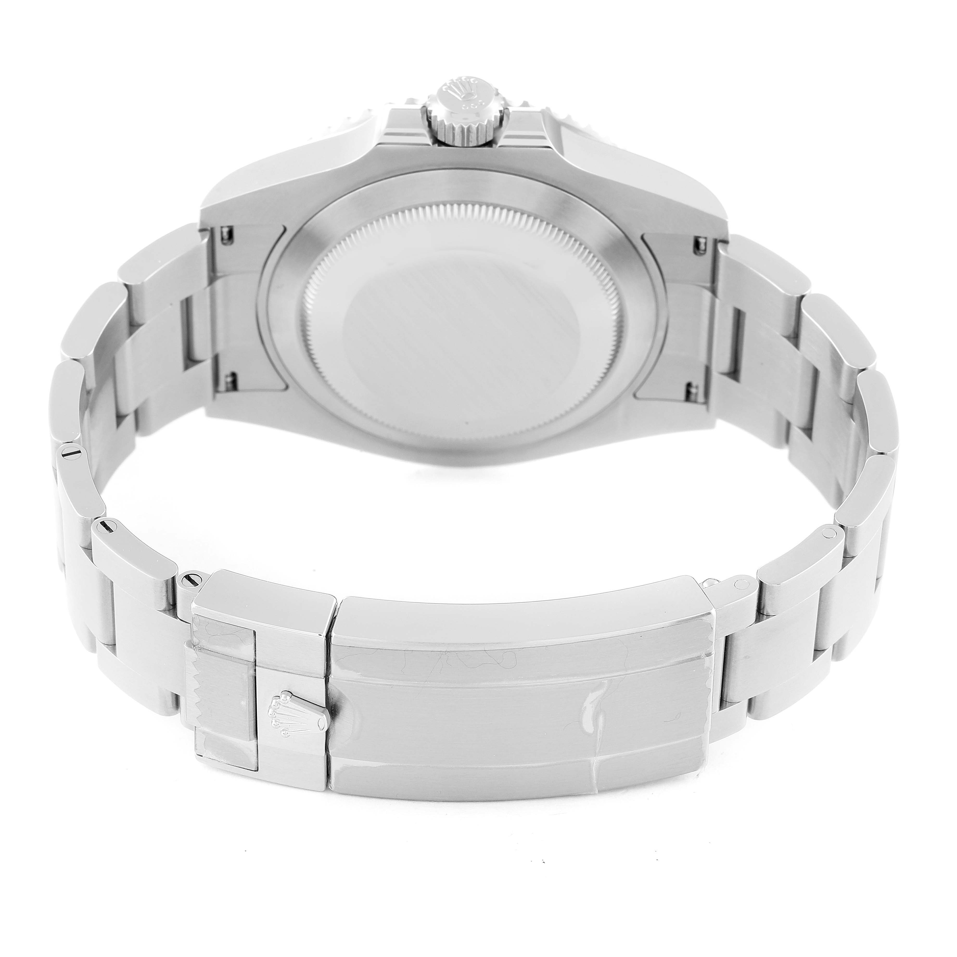 The image shows the back view of a Rolex Submariner 126610LV Men's Stainless Steel Black Dial 126610LV Men's Stainless Steel Black Dial watch, highlighting its case back, bracelet, and clasp.