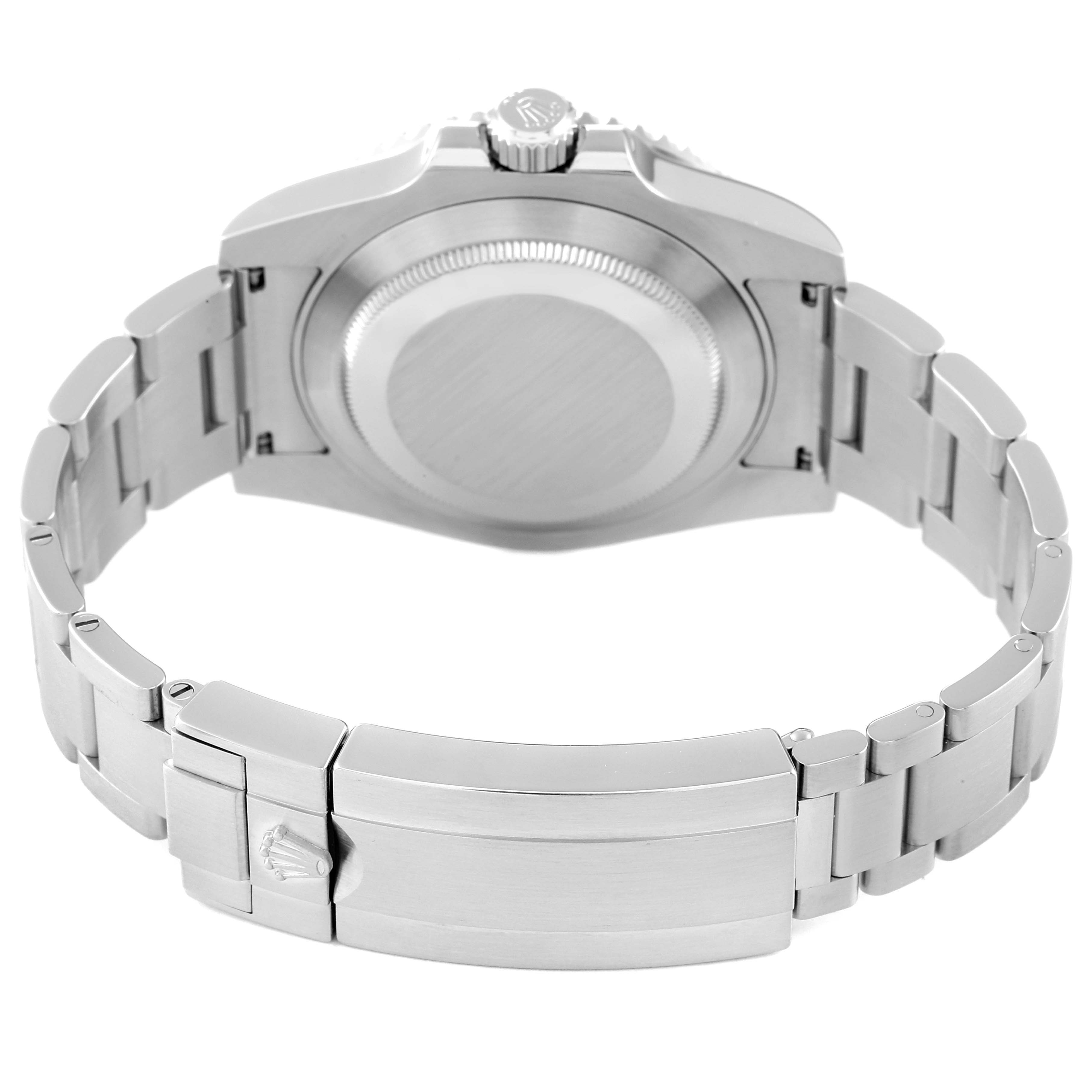 This is a rear view of the Rolex Submariner 116610LV Men
s Stainless Steel Green Dial 116610LV Men
s Stainless Steel Green Dial showing the case back, bracelet, and clasp.