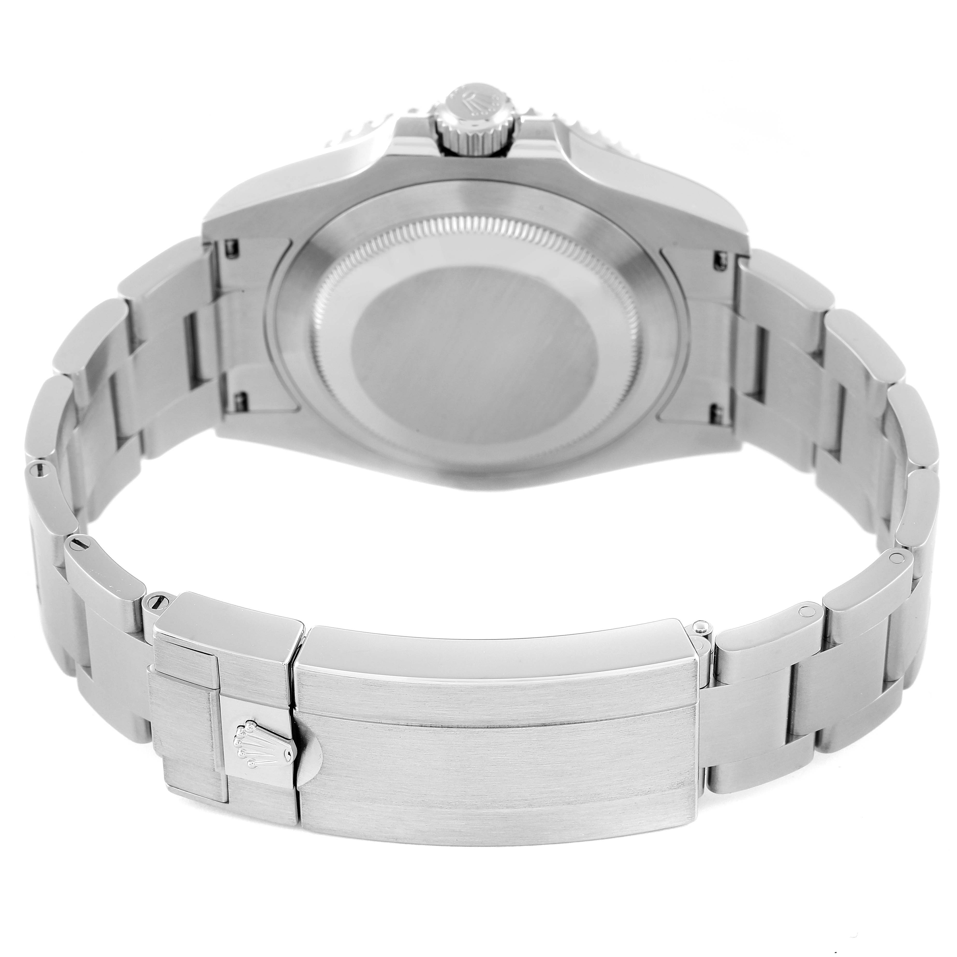 The image shows the back view of a Rolex Submariner 124060 Men
s Stainless Steel Black Dial 124060 Men
s Stainless Steel Black Dial watch, focusing on the clasp, bracelet, and case back.