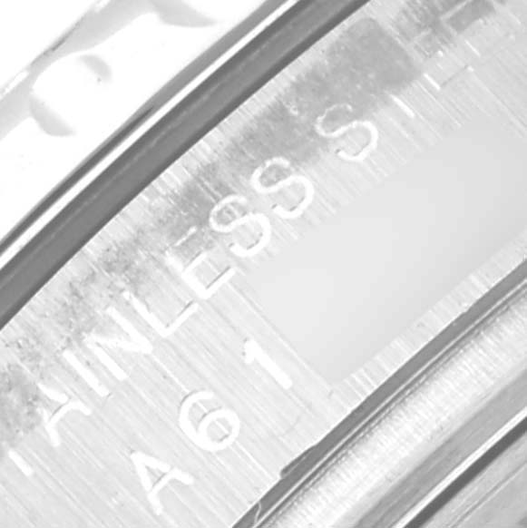 This image shows a close-up angle of the inner bezel with text indicating 
stainless steel
 on a Rolex Yacht-Master 169622 Women
s Stainless Steel Silver Dial 169622 Women
s Stainless Steel Silver Dial watch.
