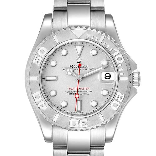 Photo of Rolex Yachtmaster 35 Midsize Steel Platinum Mens Watch 168622 Box Papers