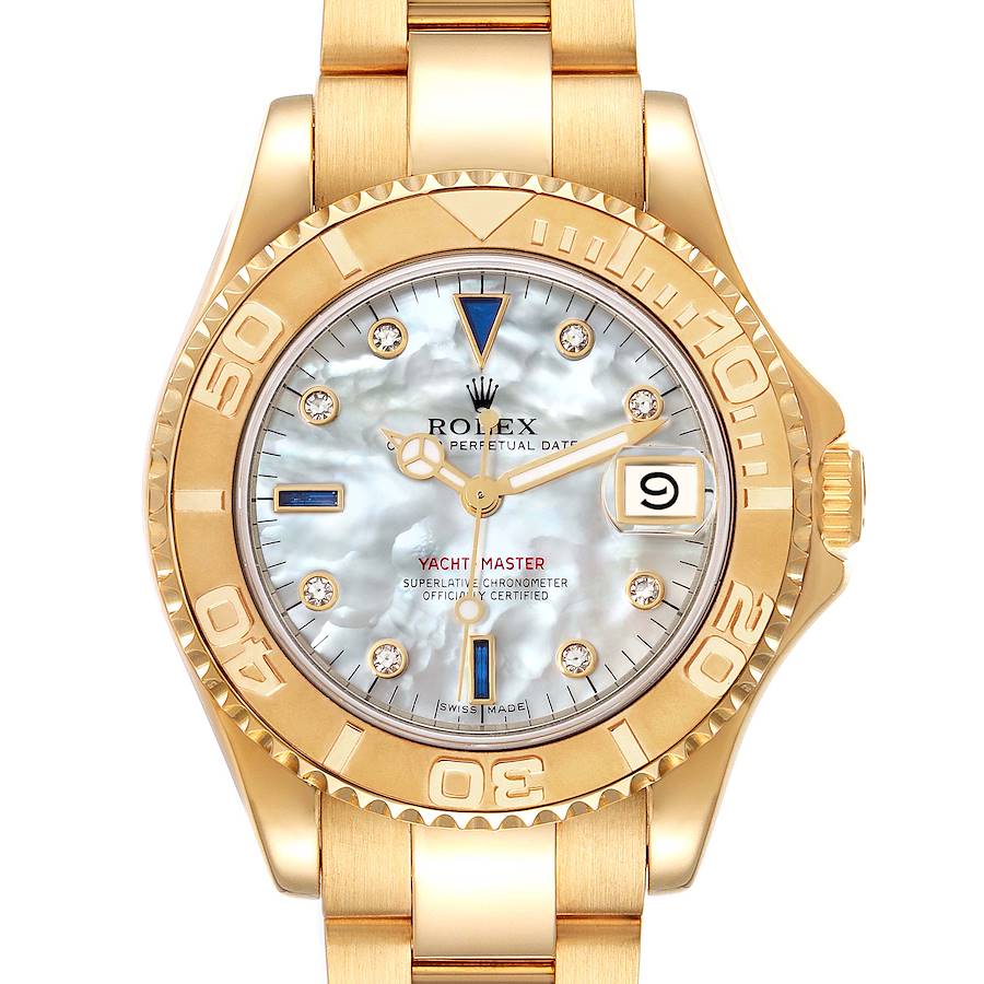Rolex Yachtmaster Midsize 18K Yellow Gold MOP Diamond Dial Unisex Watch 68628 SwissWatchExpo