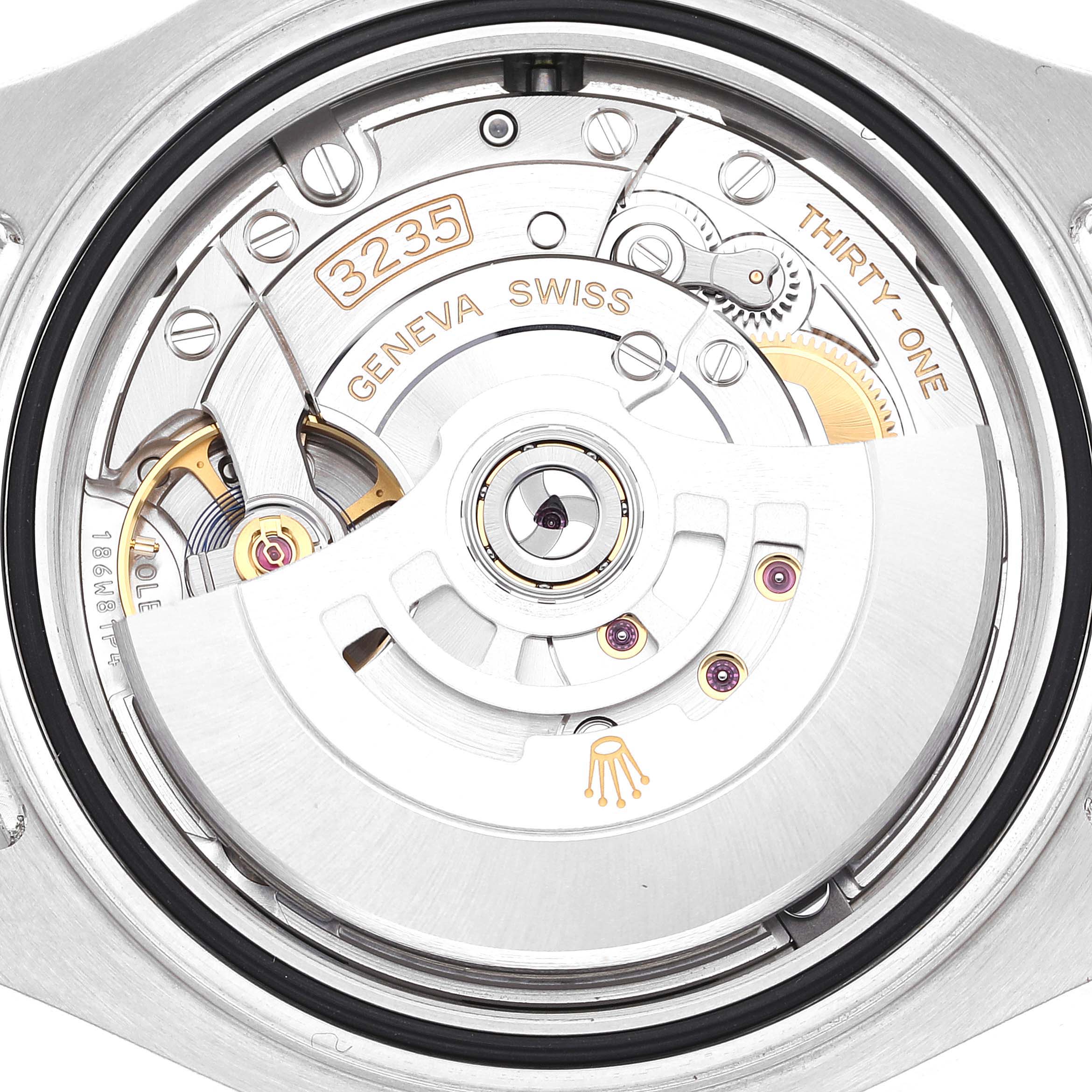 This image shows the back view of the Rolex Yacht-Master 126622 Men's Stainless Steel Grey Dial 126622 Men's Stainless Steel Grey Dial watch, highlighting its internal movement mechanism.