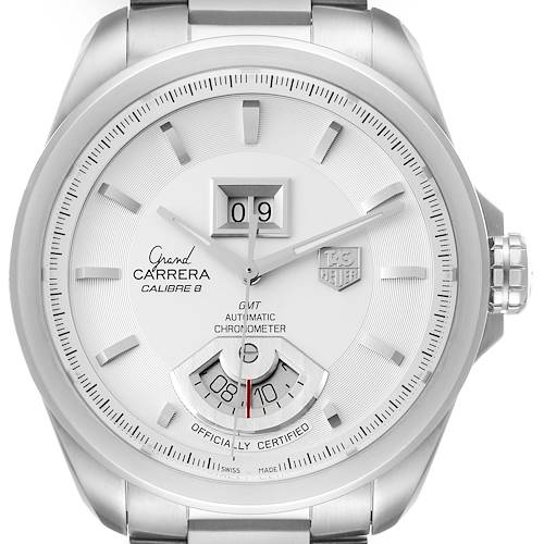 Photo of Tag Heuer Grand Carrera GMT Chronograph Silver Dial Mens Watch WAV5112 Box Card