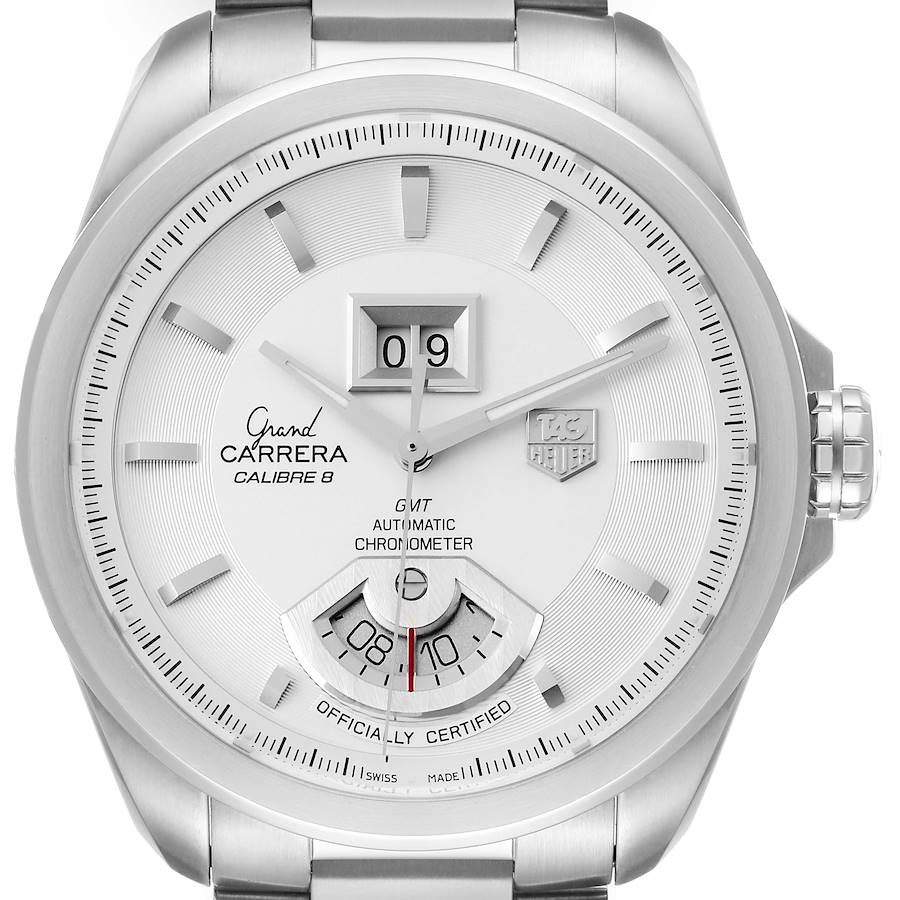 Tag Heuer Grand Carrera GMT Chronograph Silver Dial Mens Watch WAV5112 Box Card SwissWatchExpo