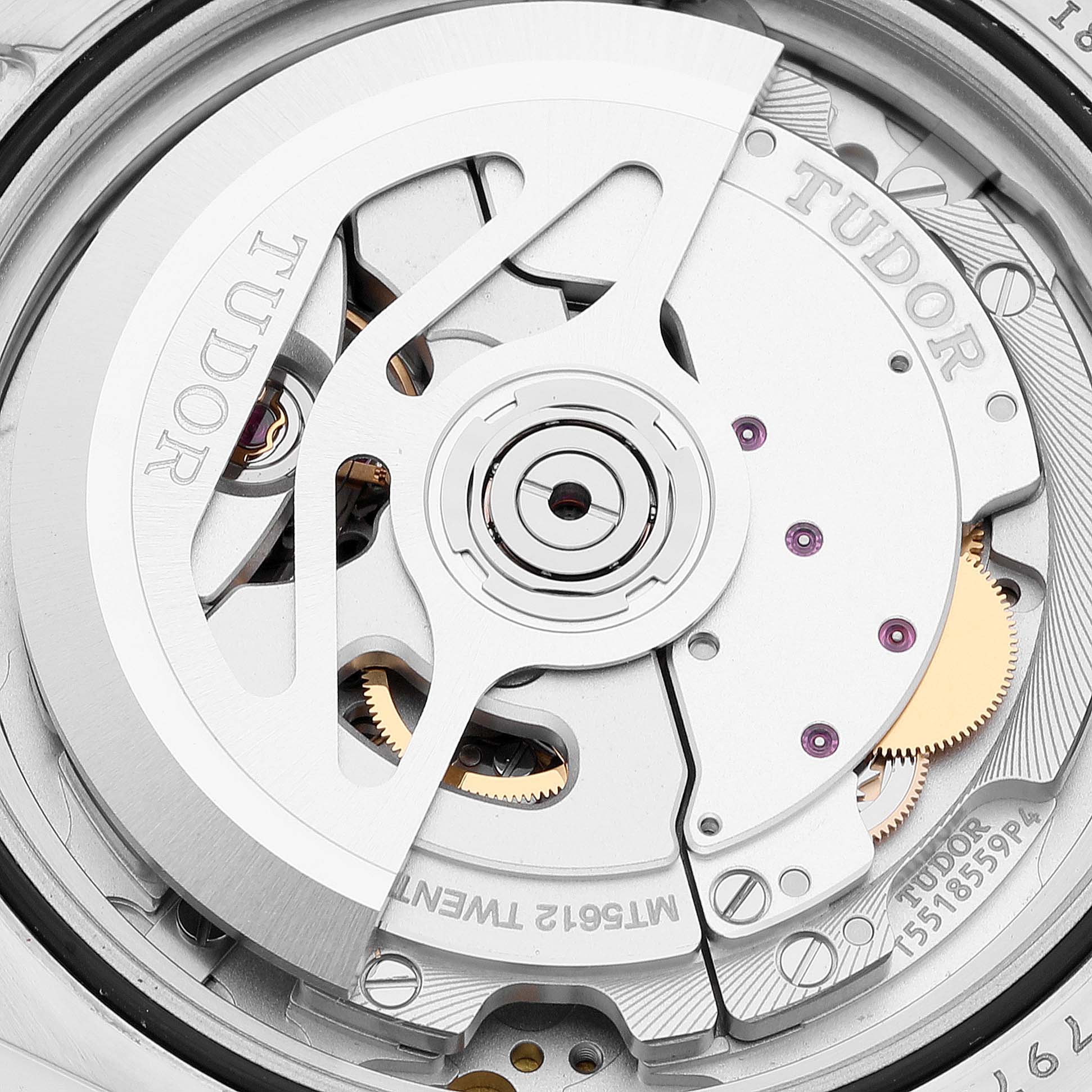 This image shows a close-up of the Tudor Heritage Black Bay 79730 Men
s Stainless Steel Black Dial 79730 Men
s Stainless Steel Black Dial watch movement, specifically the rotor and internal mechanisms.