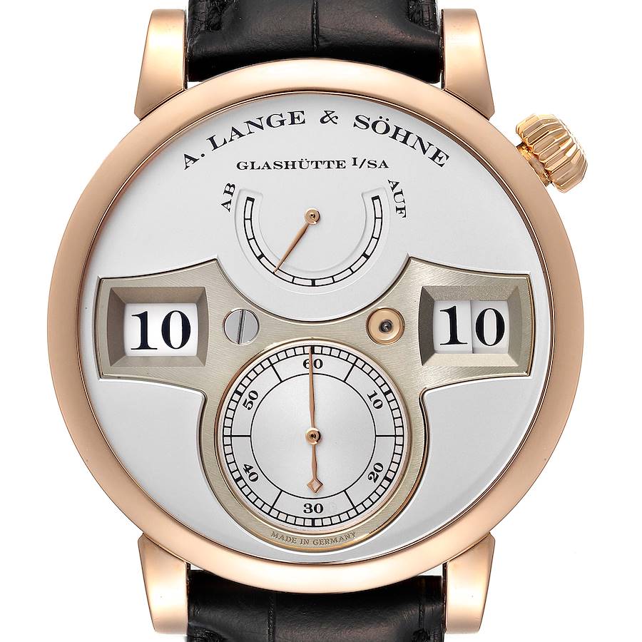 A. Lange and Sohne Zeitwerk Rose Gold Mens Watch 140.032 Box Papers SwissWatchExpo