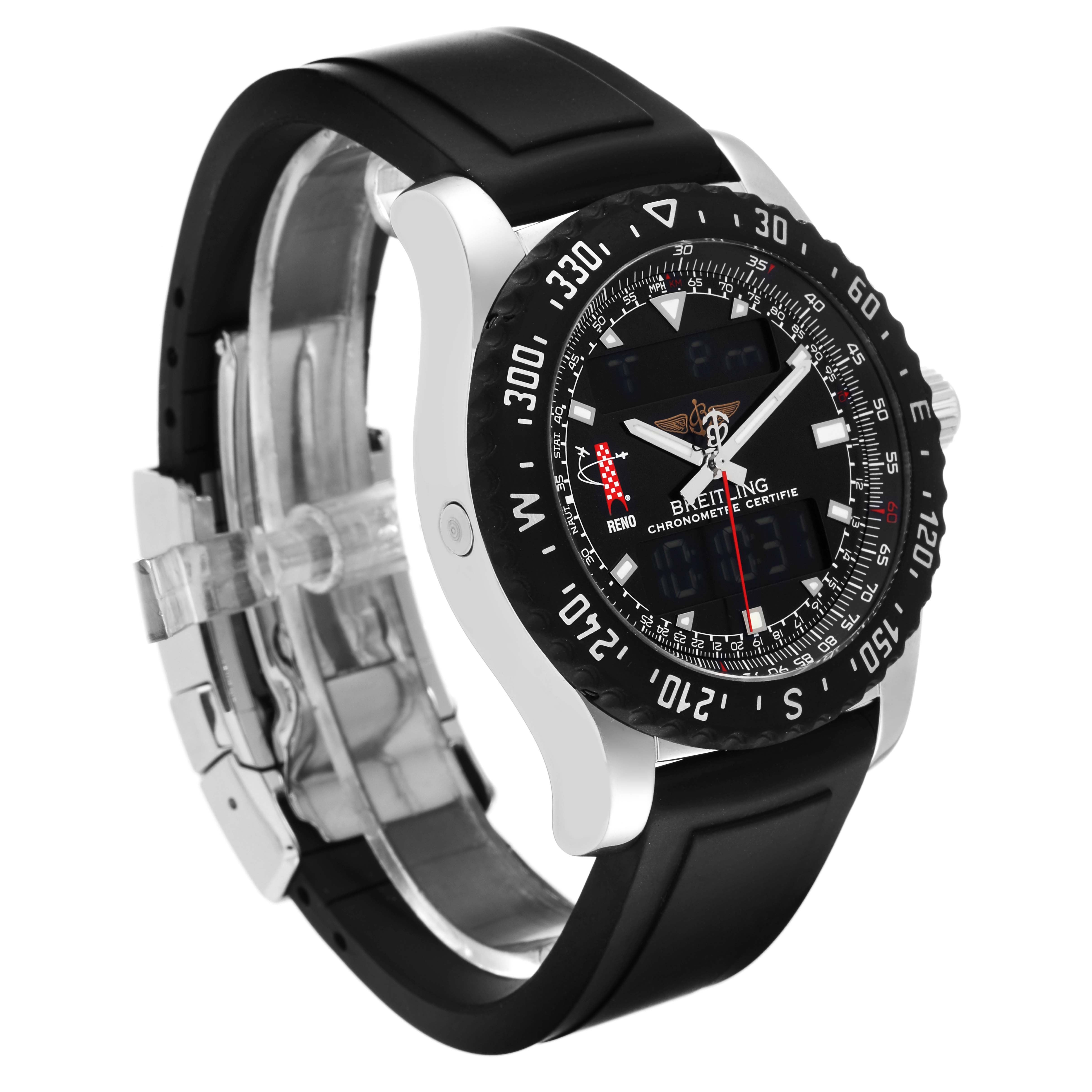 The watch is a Breitling Professional Series A78364 Men's Stainless Steel Black Dial A78364 Men's Stainless Steel Black Dial model, shown at a three-quarter angle, displaying the bezel, dial, and rubber strap.