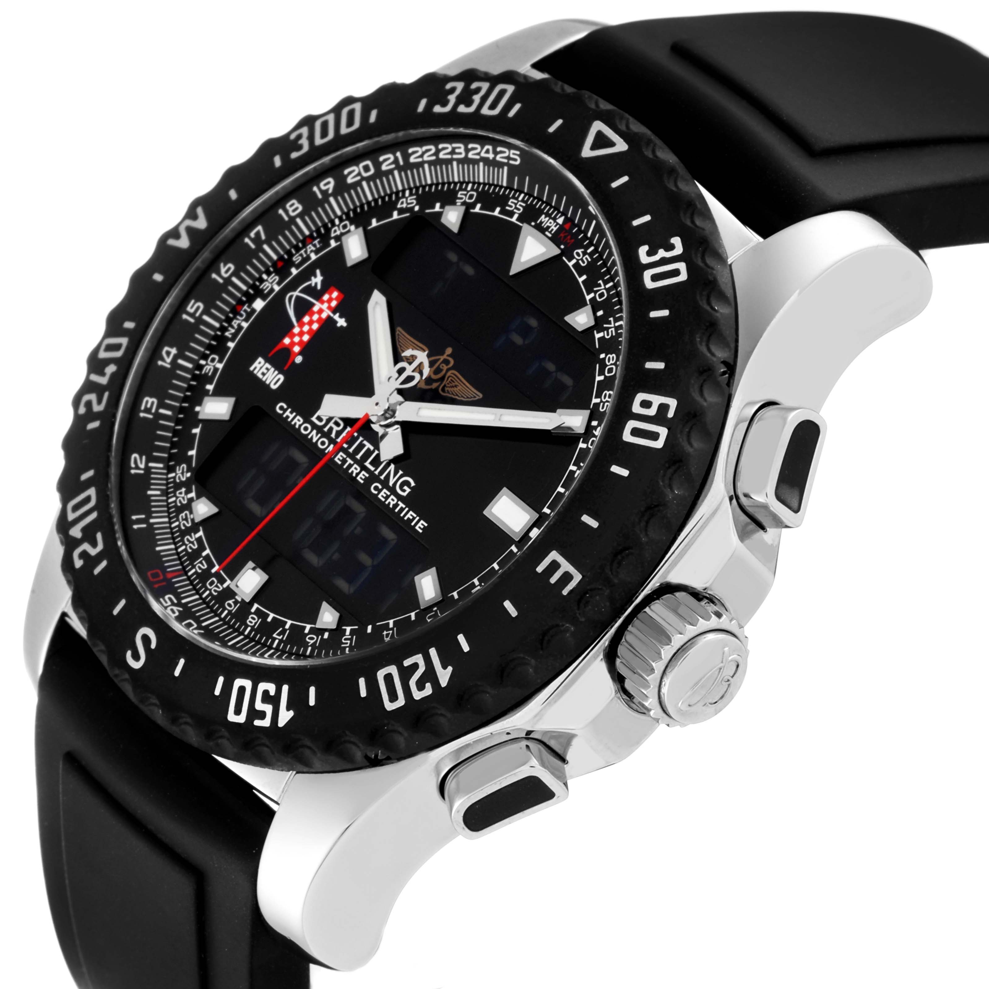 The image shows a Breitling Professional Series A78364 Men's Stainless Steel Black Dial A78364 Men's Stainless Steel Black Dial watch at an angled side view, highlighting the bezel, crown, pushers, and part of the band.