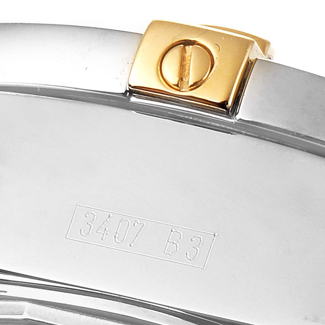 The image shows a close-up of the clasp and part of the case back of a Breitling Professional Series B13358 Men's Steel and Gold (two tone) Blue Dial B13358 Men's Steel and Gold (two tone) Blue Dial watch.