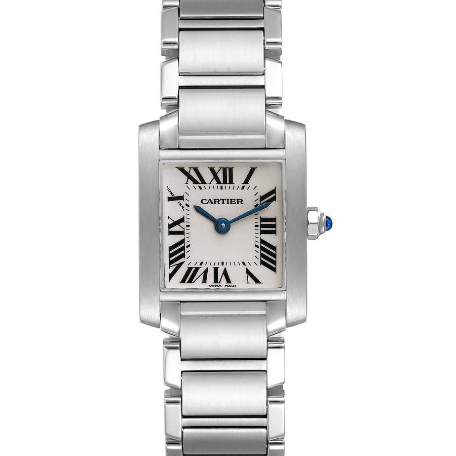 Cartier Tank Francaise Silver Dial Blue Hands Watch W51008Q3 Box Papers SwissWatchExpo