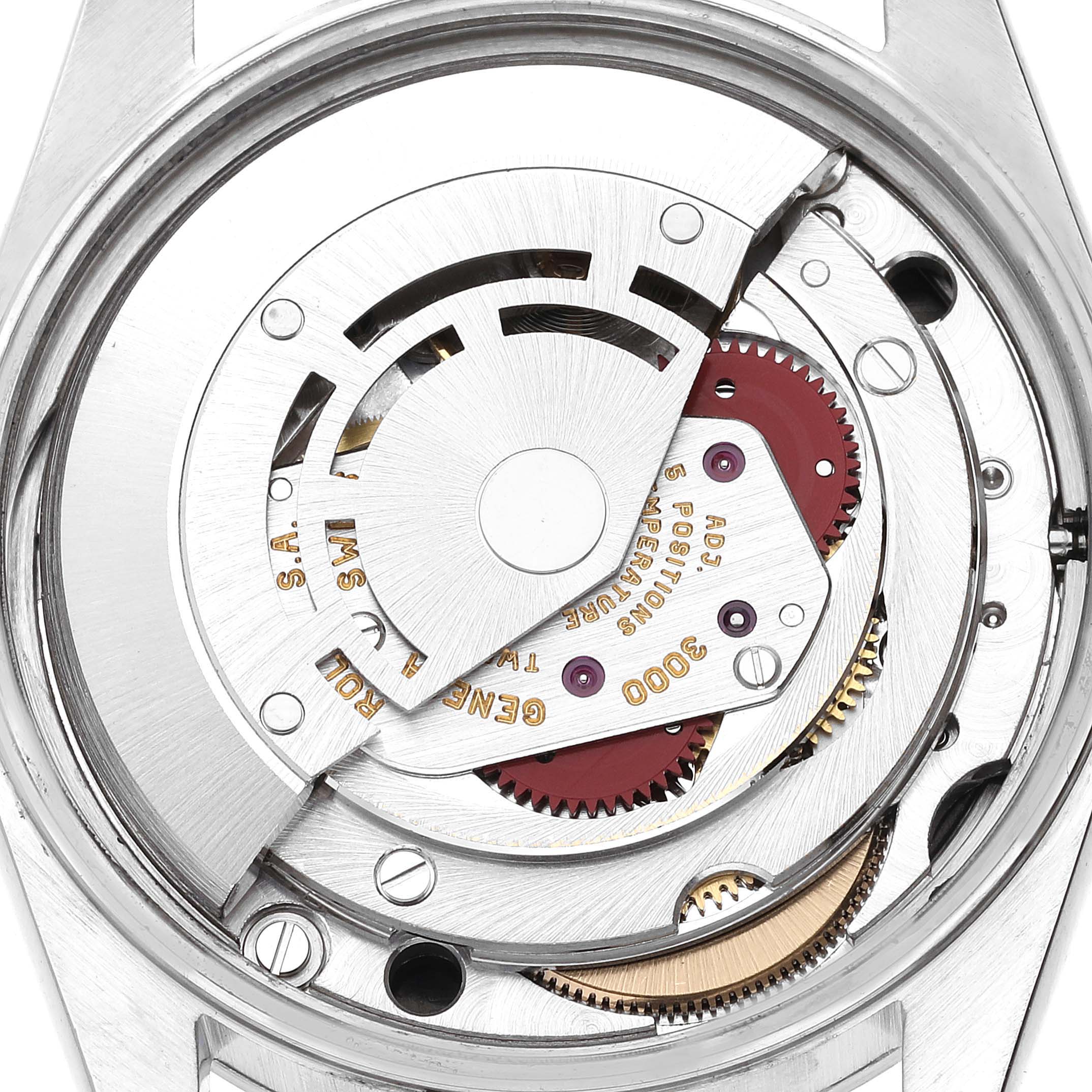 This image shows a close-up view of the internal mechanism of a Rolex Air-King 14000 Men's Stainless Steel Black Dial 14000 Men's Stainless Steel Black Dial watch.