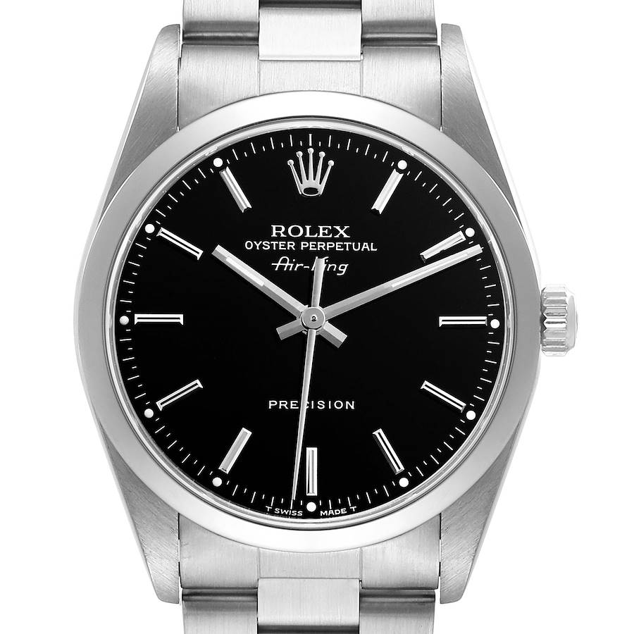Rolex Air King 34mm Black Dial Smooth Bezel Steel Mens Watch 14000 Box Papers SwissWatchExpo